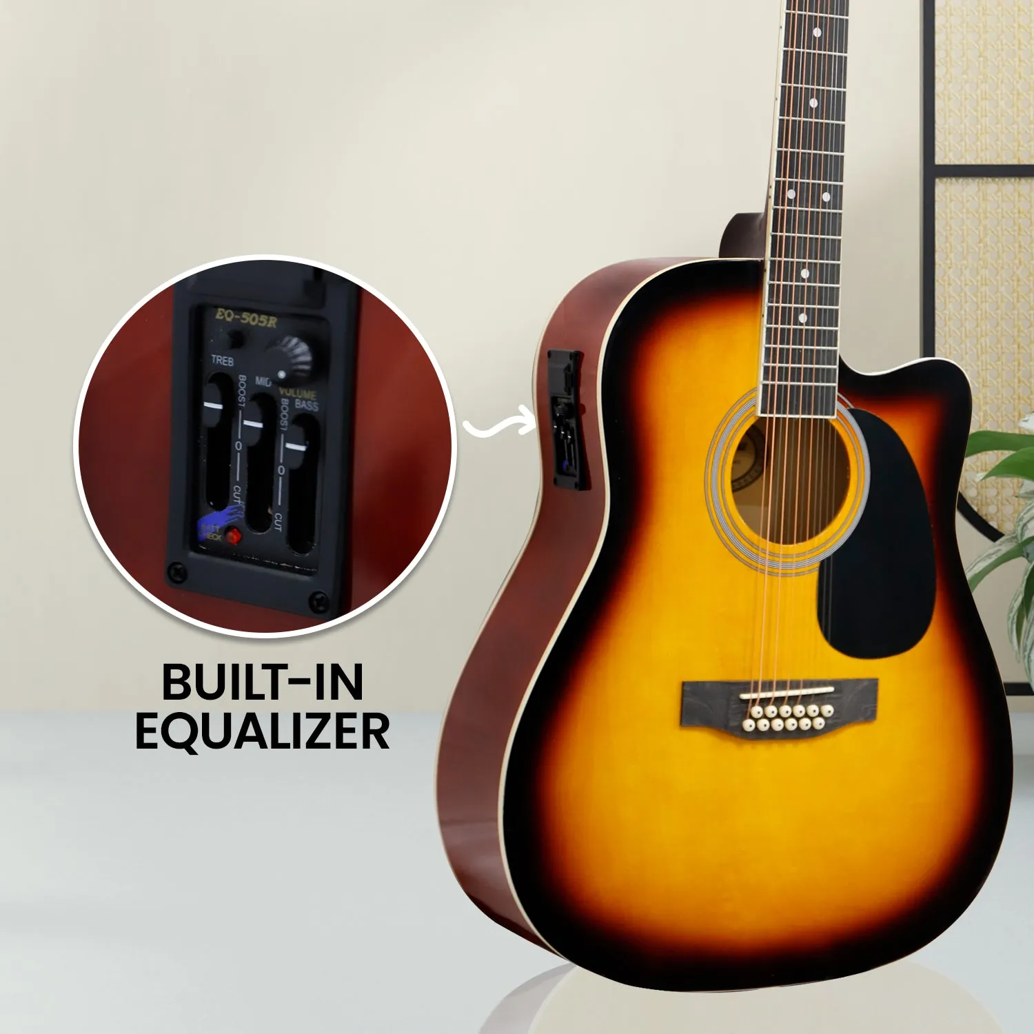 12-String Acoustic Guitar w/ EQ, High-Gloss Finish | Karrera