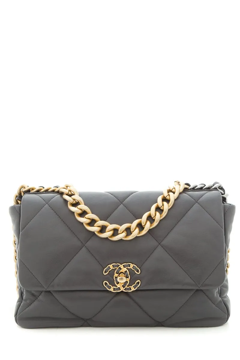 2020 Chanel 19 Grey Lambskin Quilted Flap Handbag
