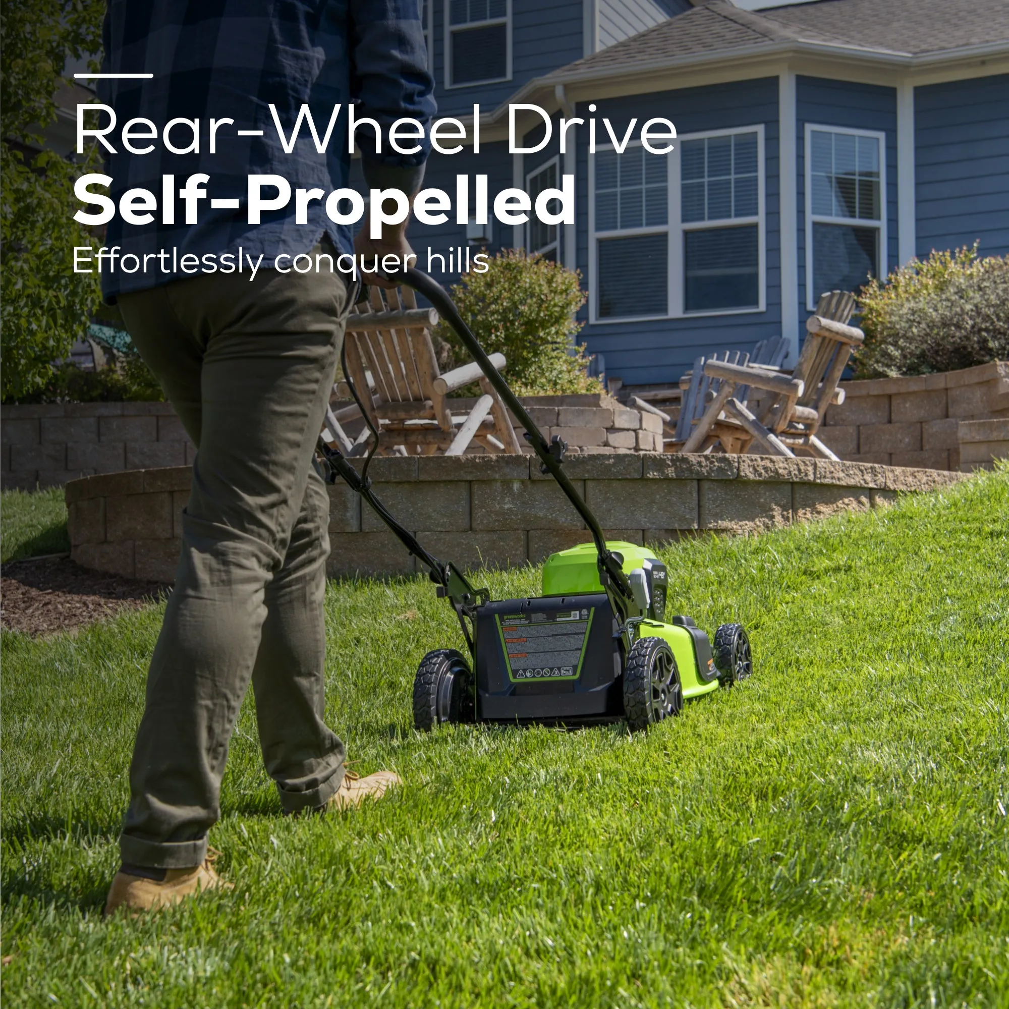 48V (2x24V) 21" Cordless Battery Self-Propelled Lawn Mower w/ Two (2) 5.0Ah USB Batteries & Dual Port Charger