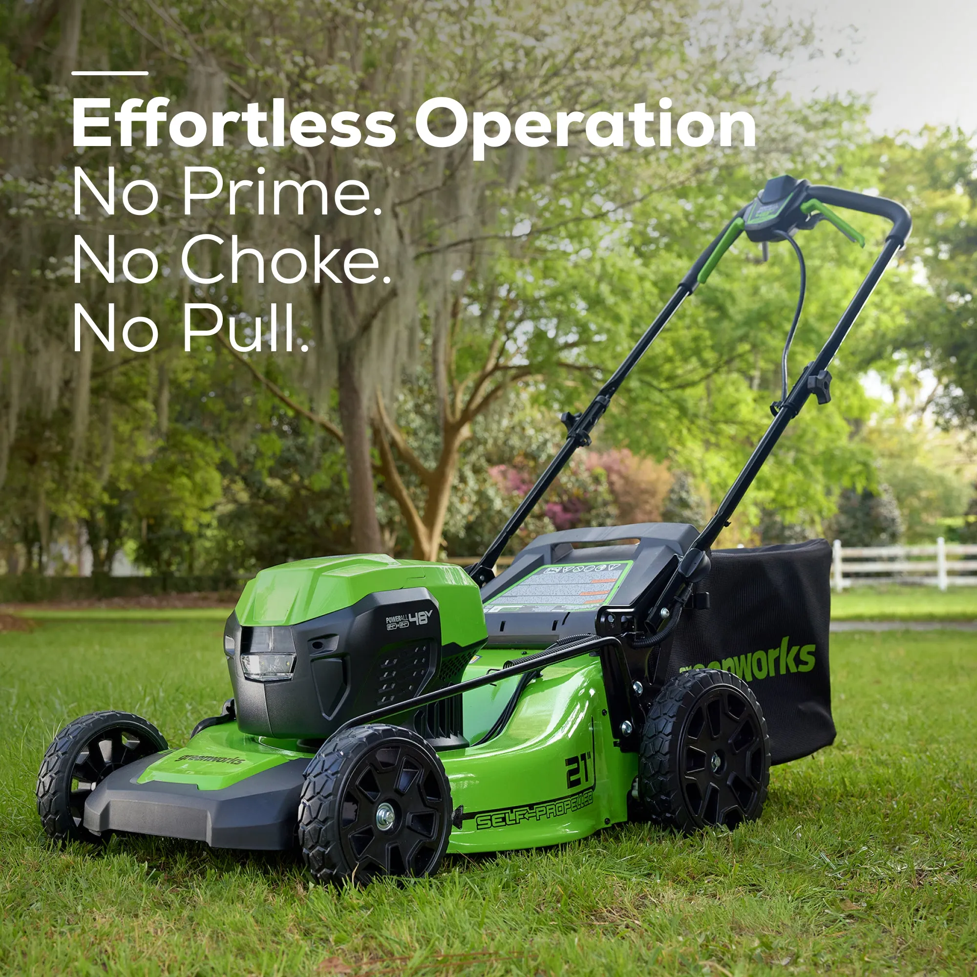 48V (2x24V) 21" Cordless Battery Self-Propelled Lawn Mower w/ Two (2) 5.0Ah USB Batteries & Dual Port Charger