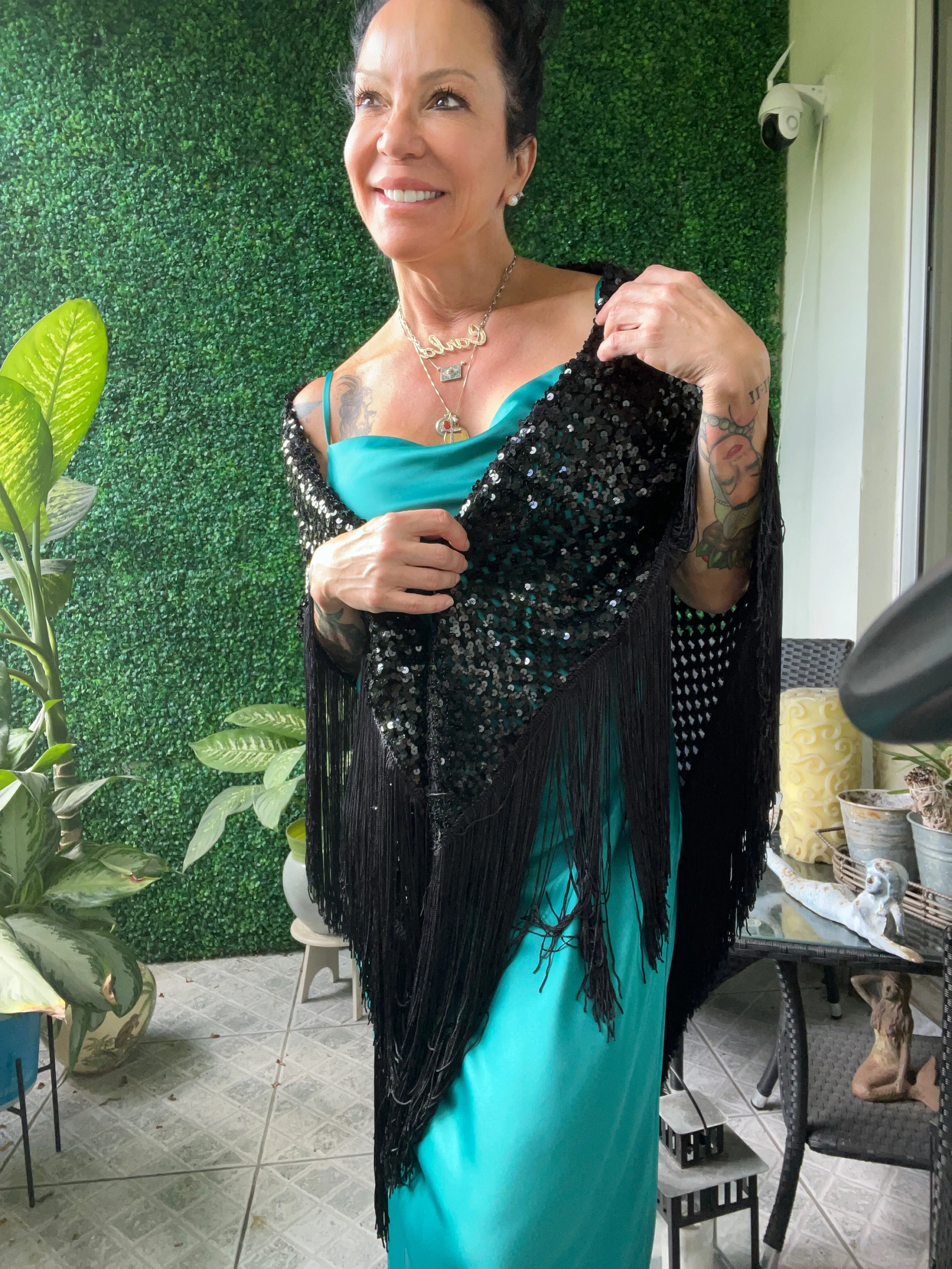 80s Black A stunning black sequin crochet shawl