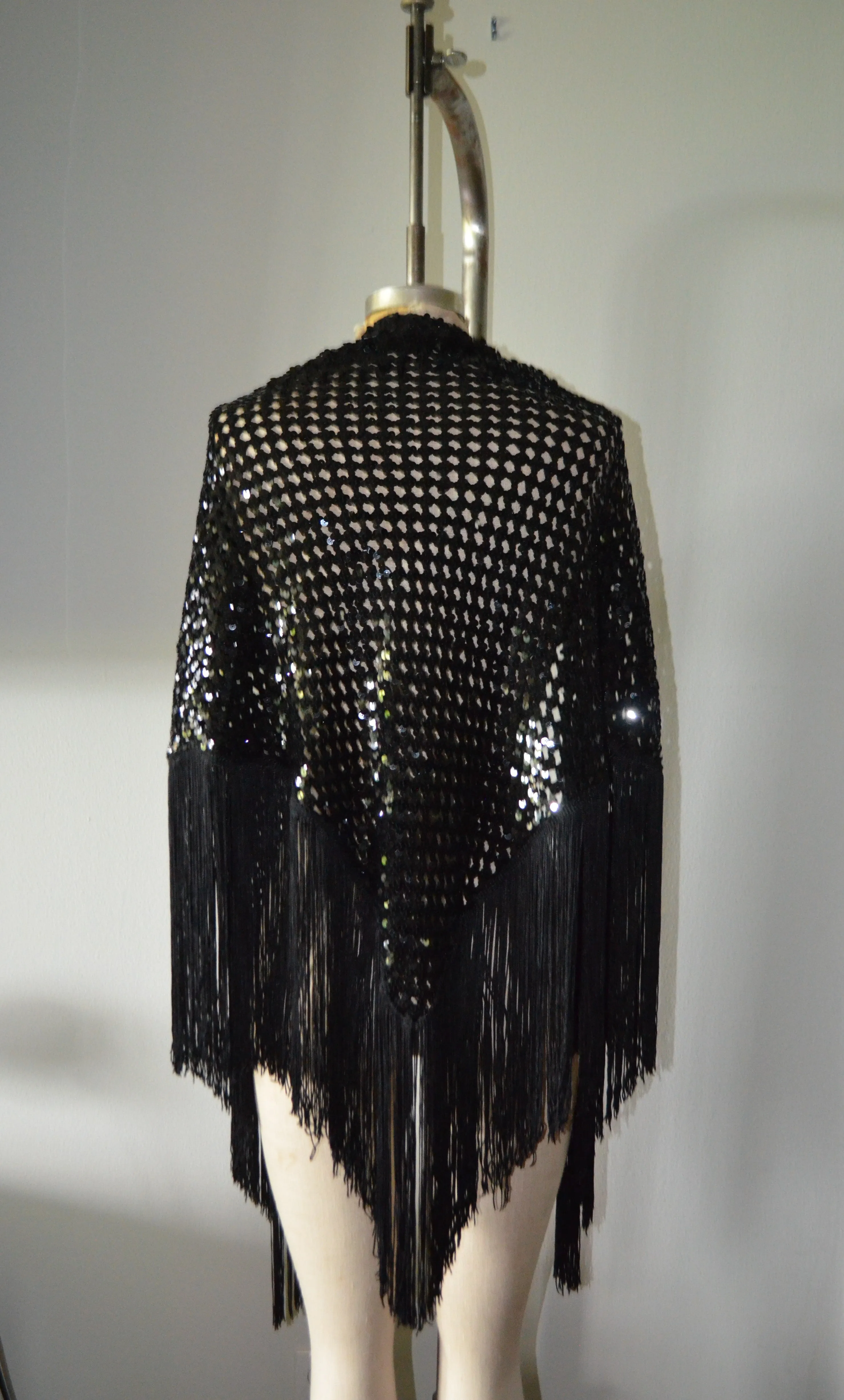 80s Black A stunning black sequin crochet shawl