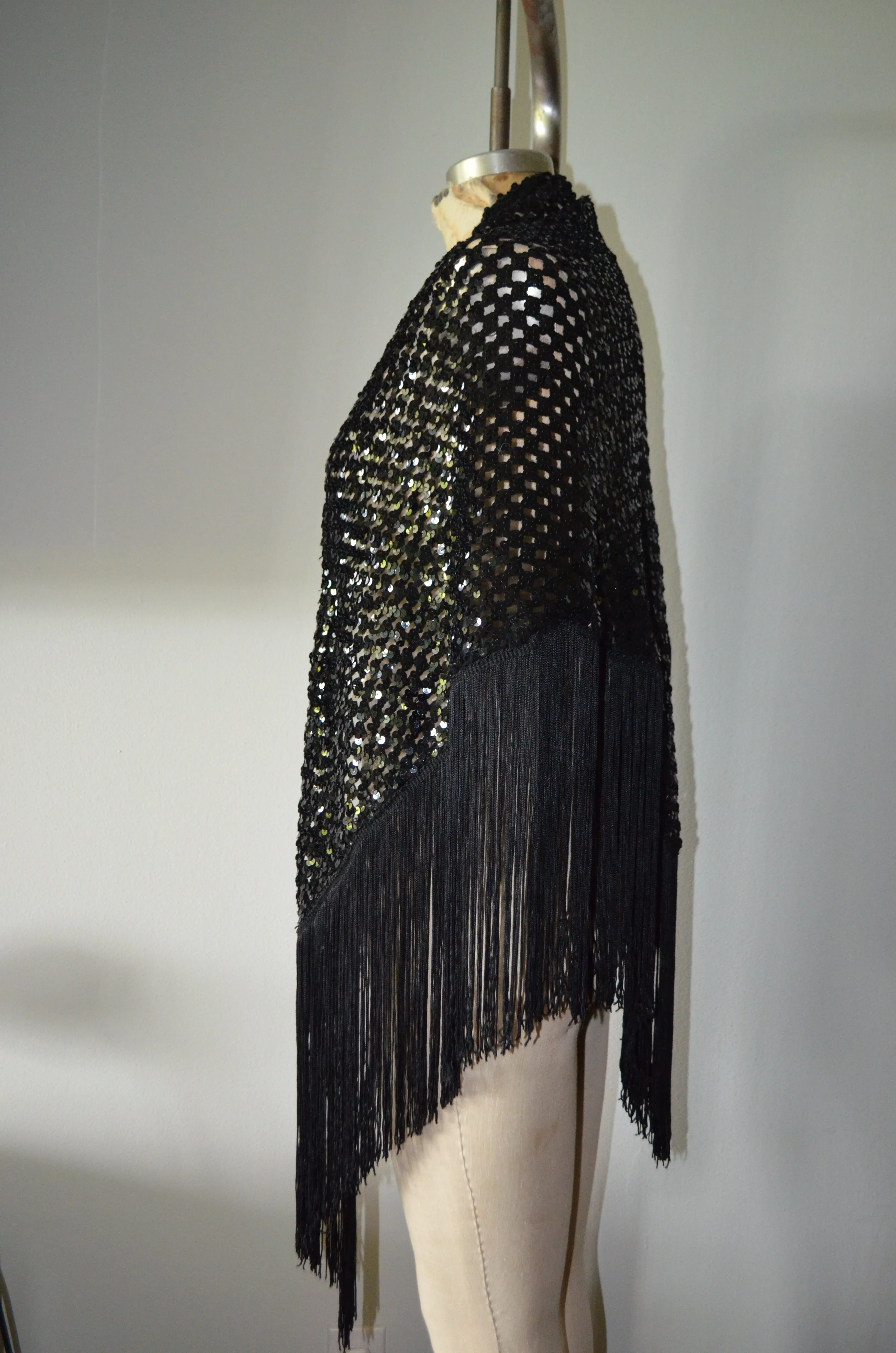 80s Black A stunning black sequin crochet shawl