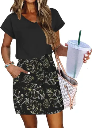 AUSELILY Women's Summer Dress 2025 Short Sleeve Tshirt Drawstring Waist Beach Cover up Casual Mini Short Dresses