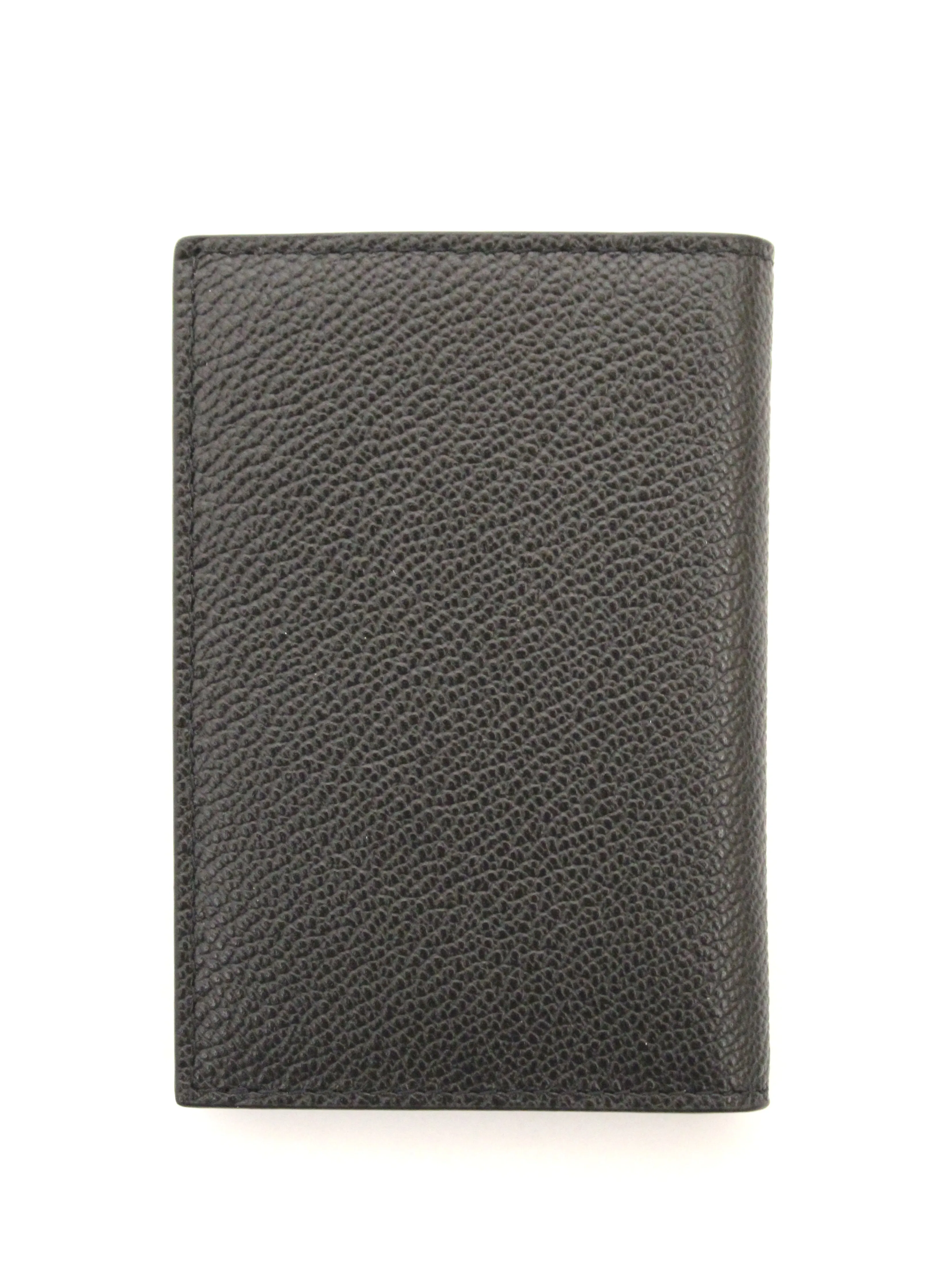 Authentic New Prada Black Calfskin Micro-Grained Leather Bifold Card Holder