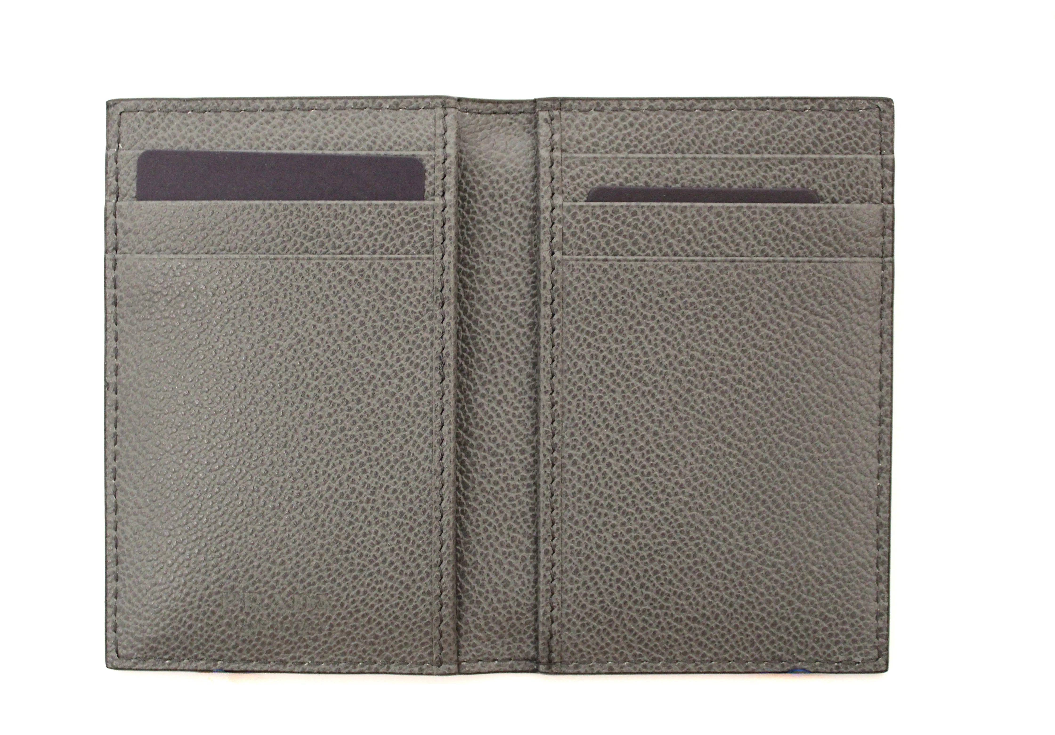 Authentic New Prada Black Calfskin Micro-Grained Leather Bifold Card Holder