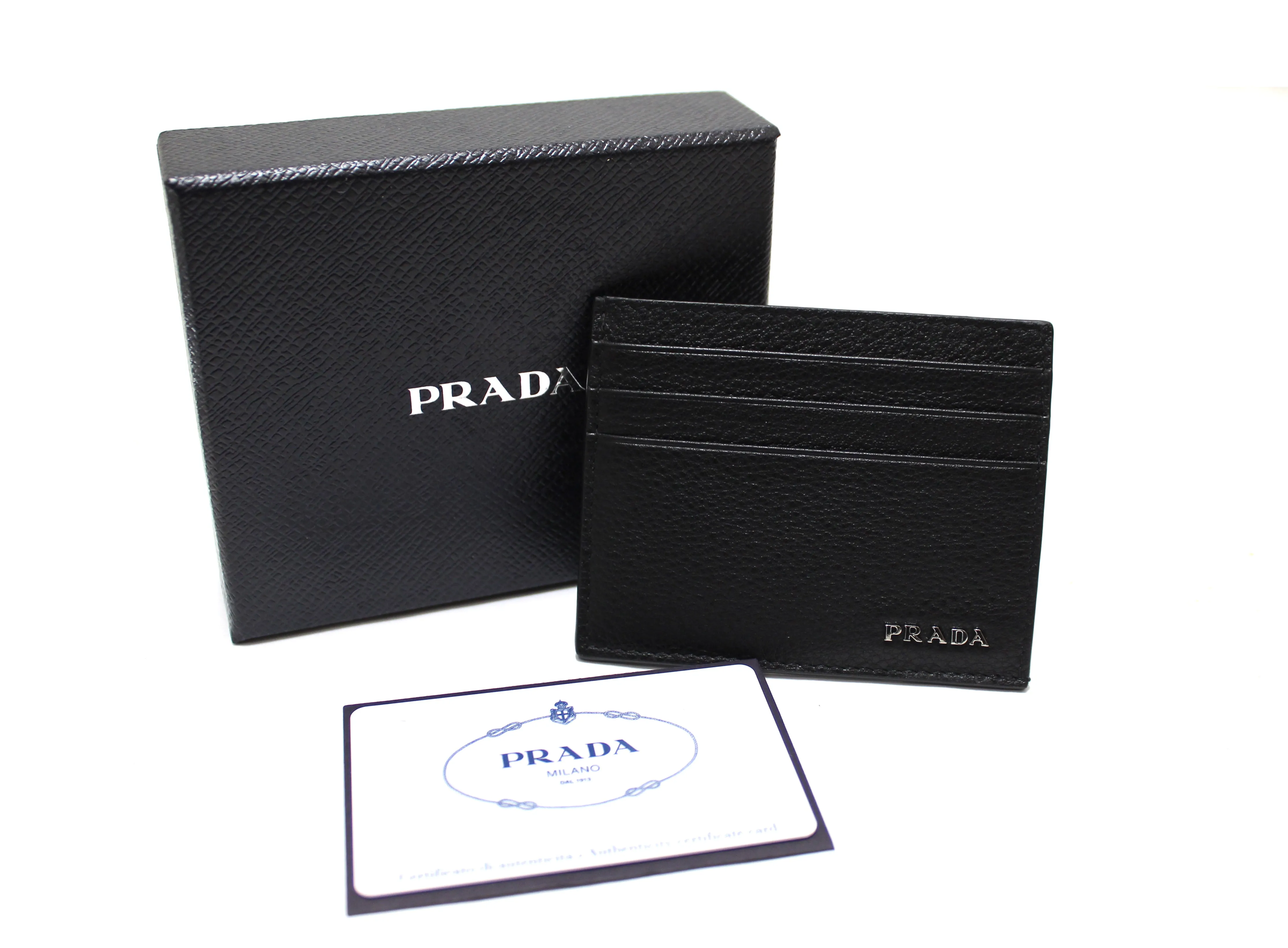 Authentic New Prada Black Calfskin PortaCarte Cardholder