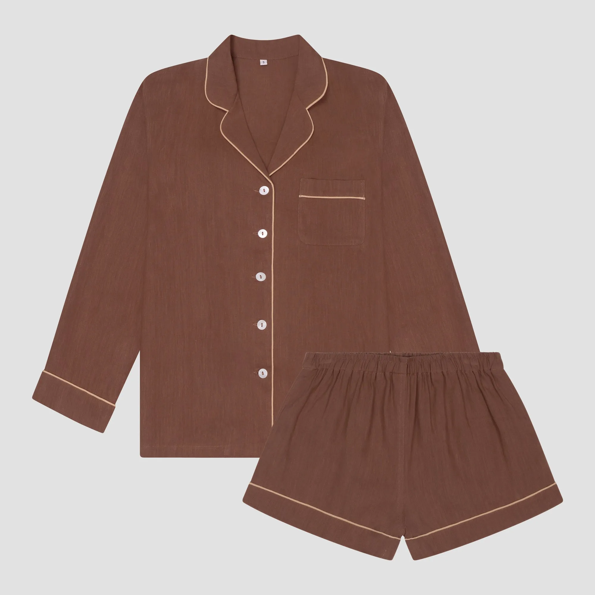 Barley Brown Linen Pajama Shorts Set