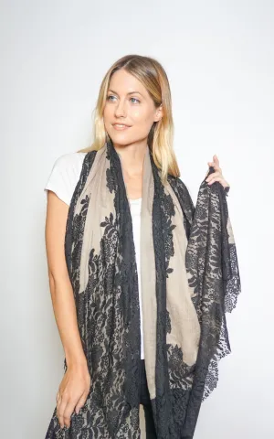 Beige and Black Lace Scarf