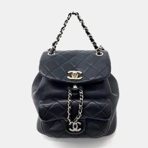 Black Quilted Leather Duma Backpack