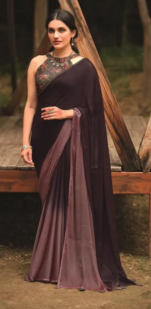 Brown Shaded Velvet Chiffon Saree with Sequined Blouse AN08