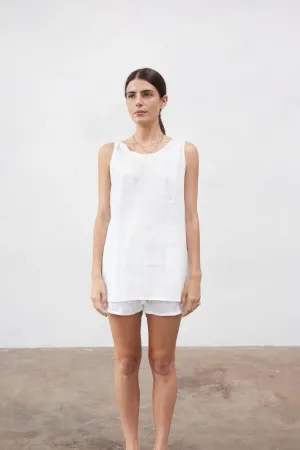 Burns Twist Linen Top White