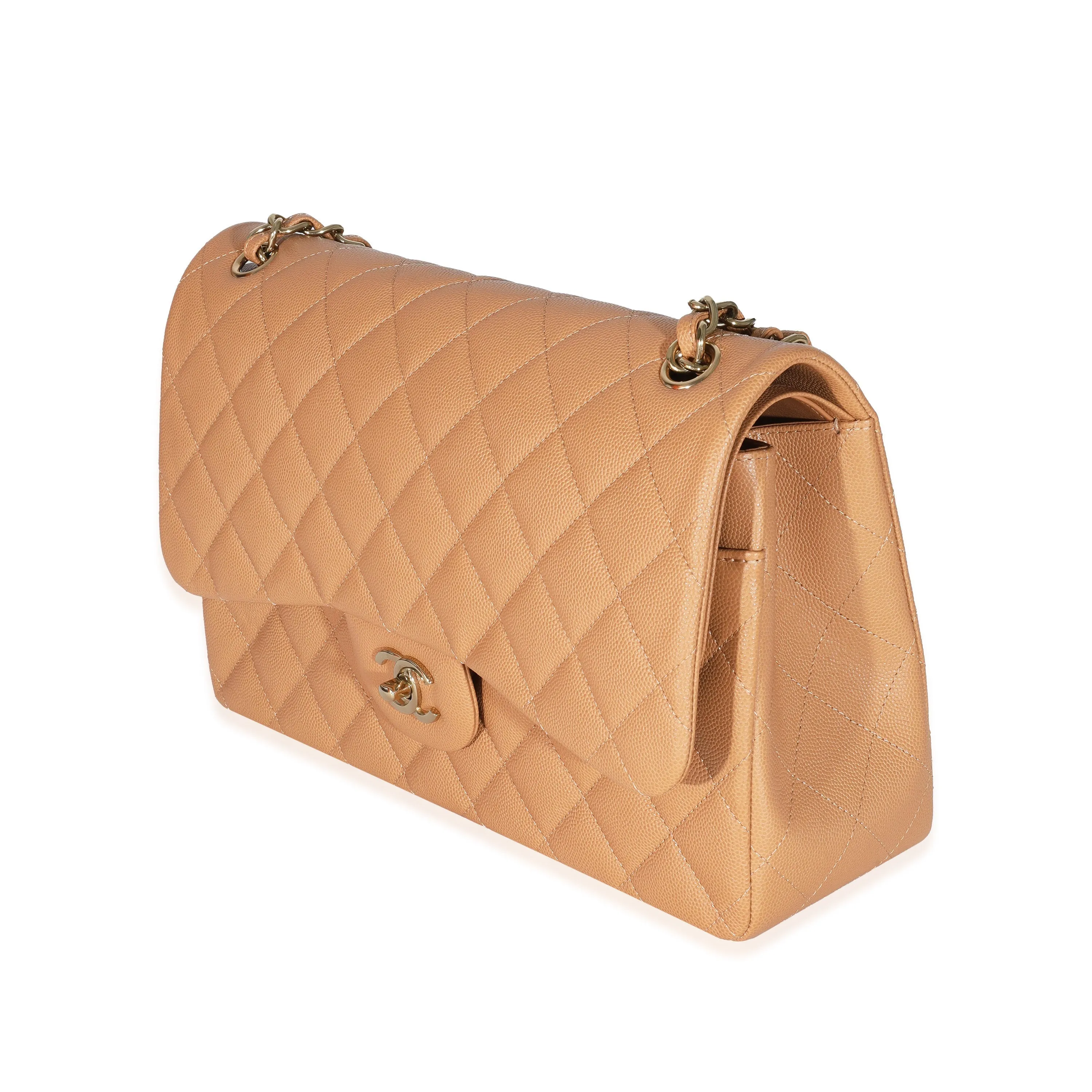 CHANEL 21P Caramel Caviar Jumbo Classic Double Flap Bag