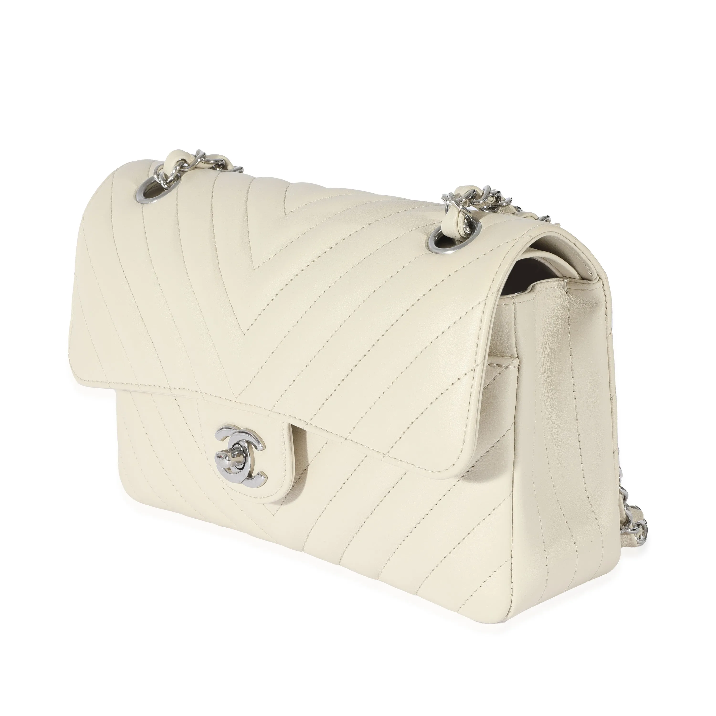 CHANEL 22C Neutral Chevron Calfskin Small Classic Flap