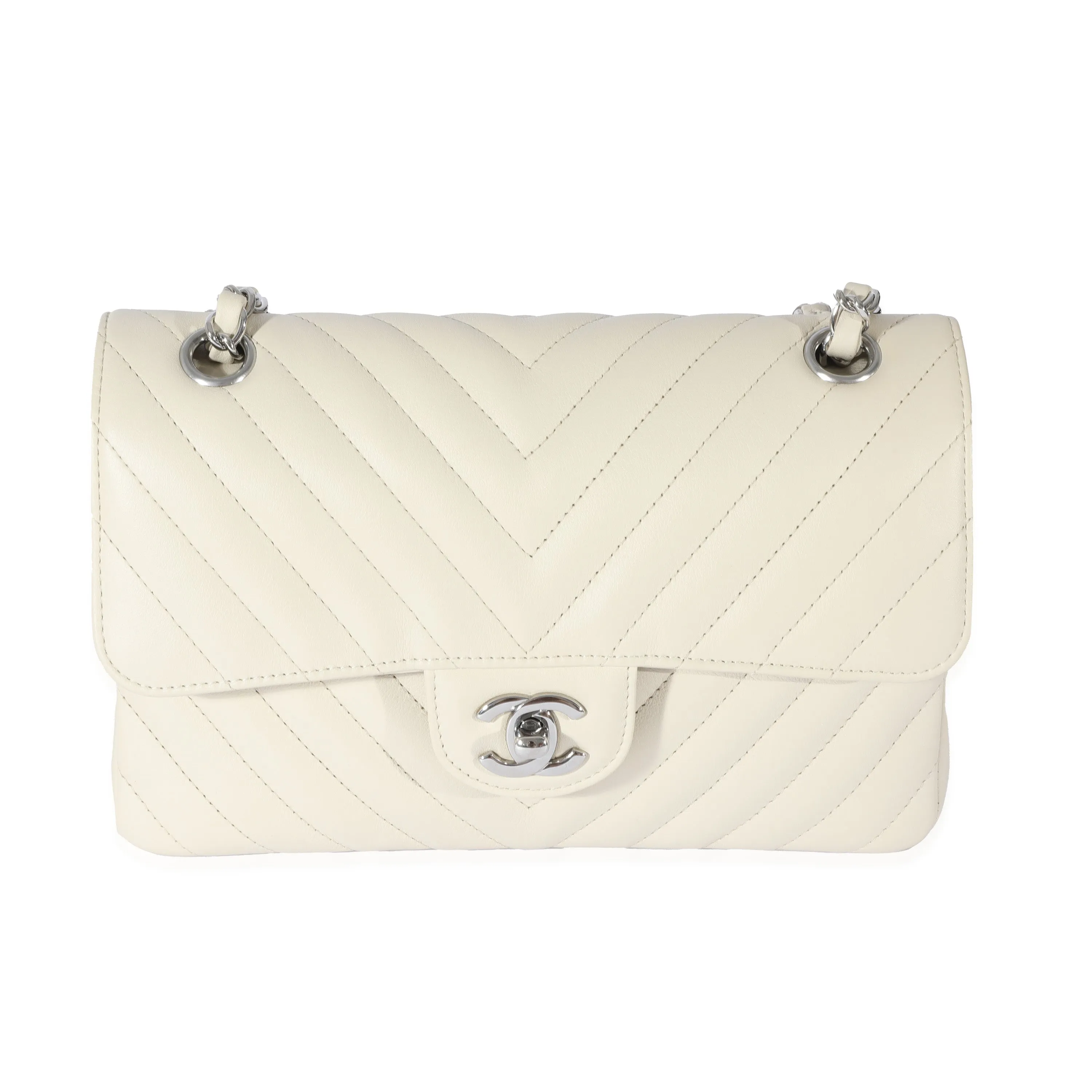 CHANEL 22C Neutral Chevron Calfskin Small Classic Flap