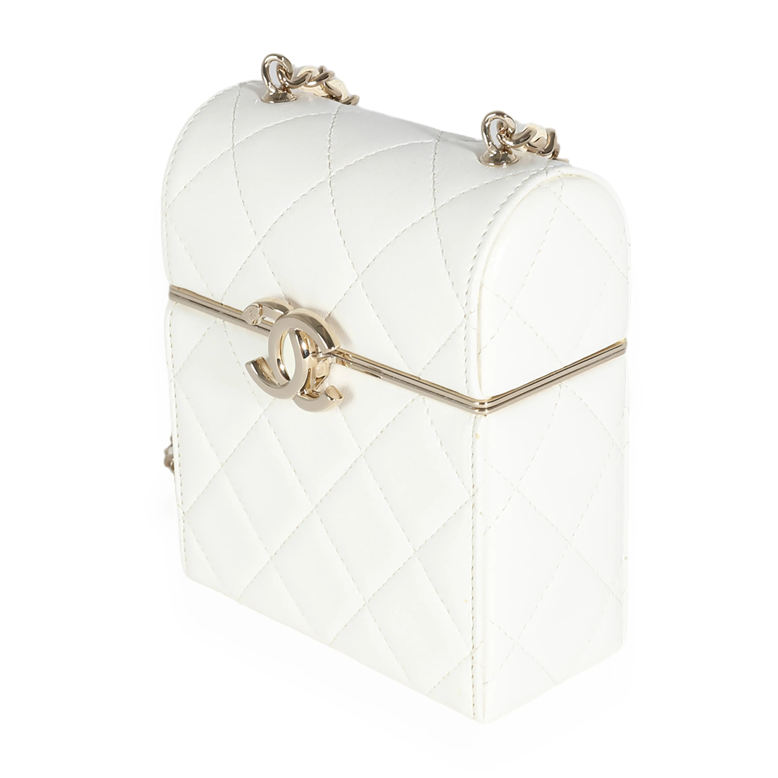 CHANEL 22P White Quilted Lambskin Mini Box Clutch