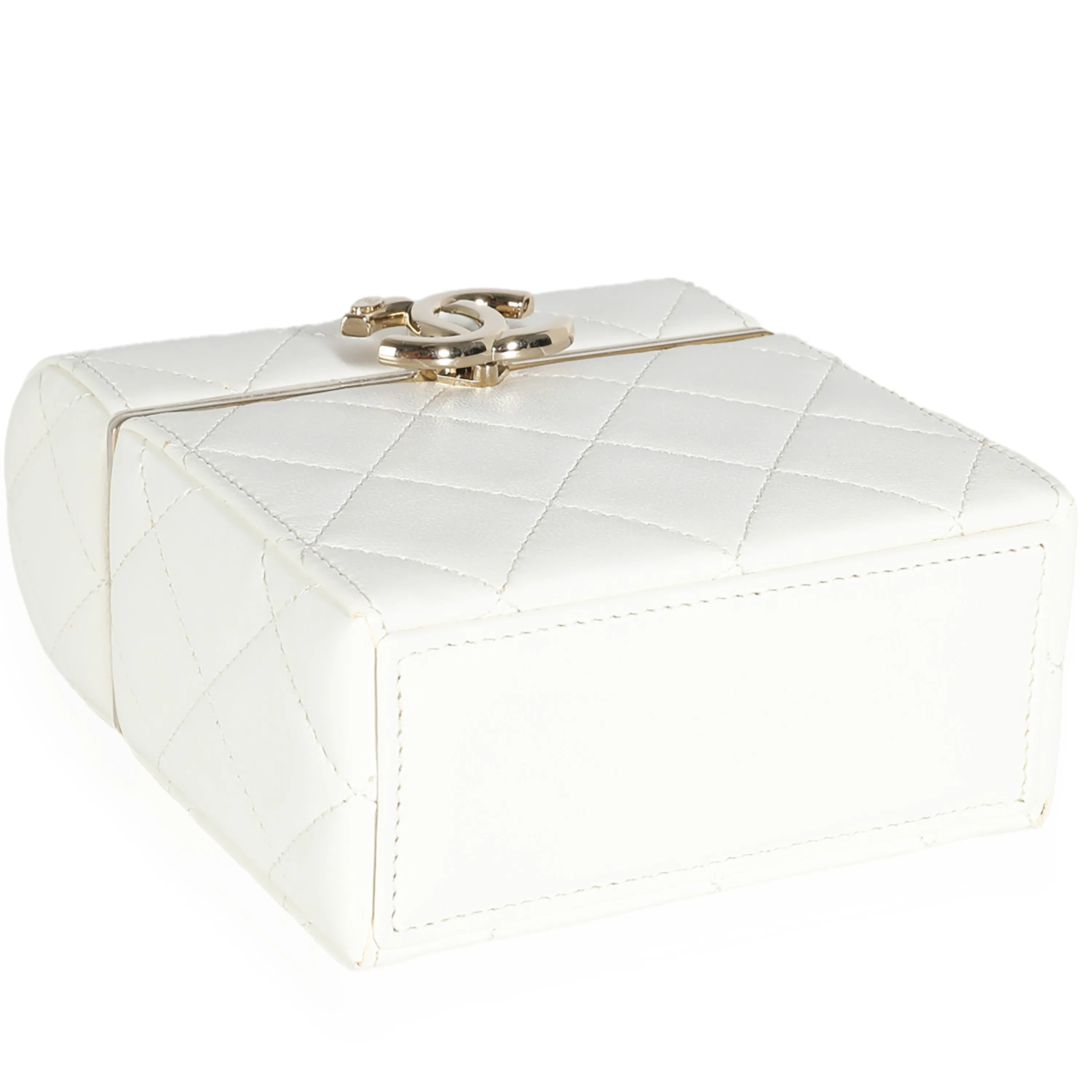 CHANEL 22P White Quilted Lambskin Mini Box Clutch