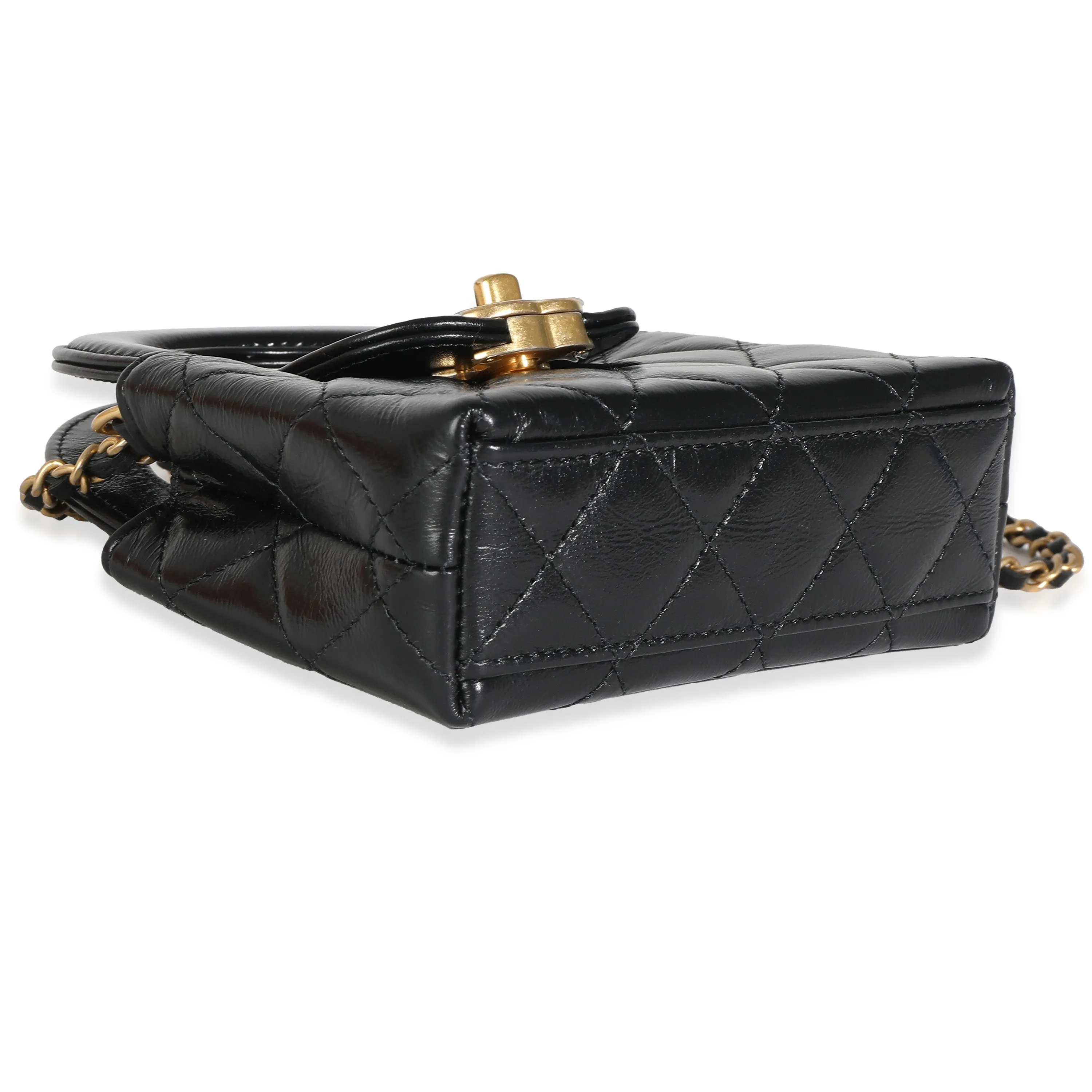 CHANEL 24P Black Quilted Shiny Aged Calfskin Mini Nano Kelly Shopper