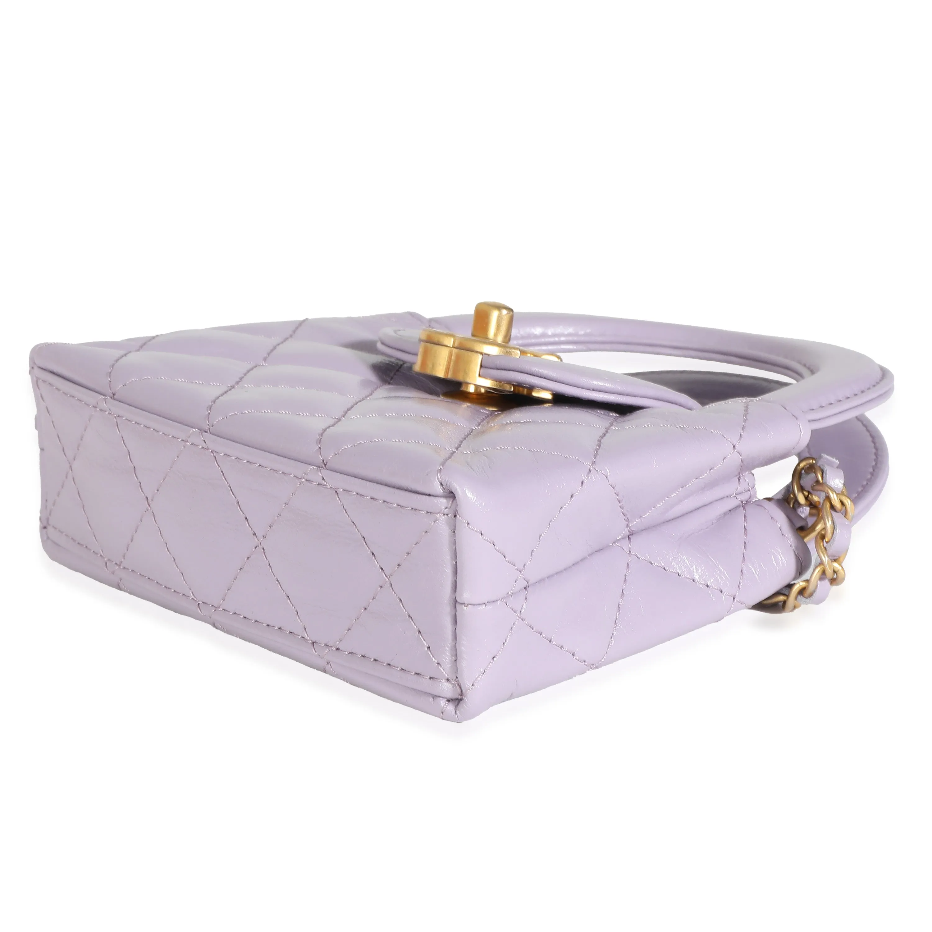 CHANEL 24P Light Purple Quilted Shiny Aged Calfskin Mini Nano Kelly Shopper
