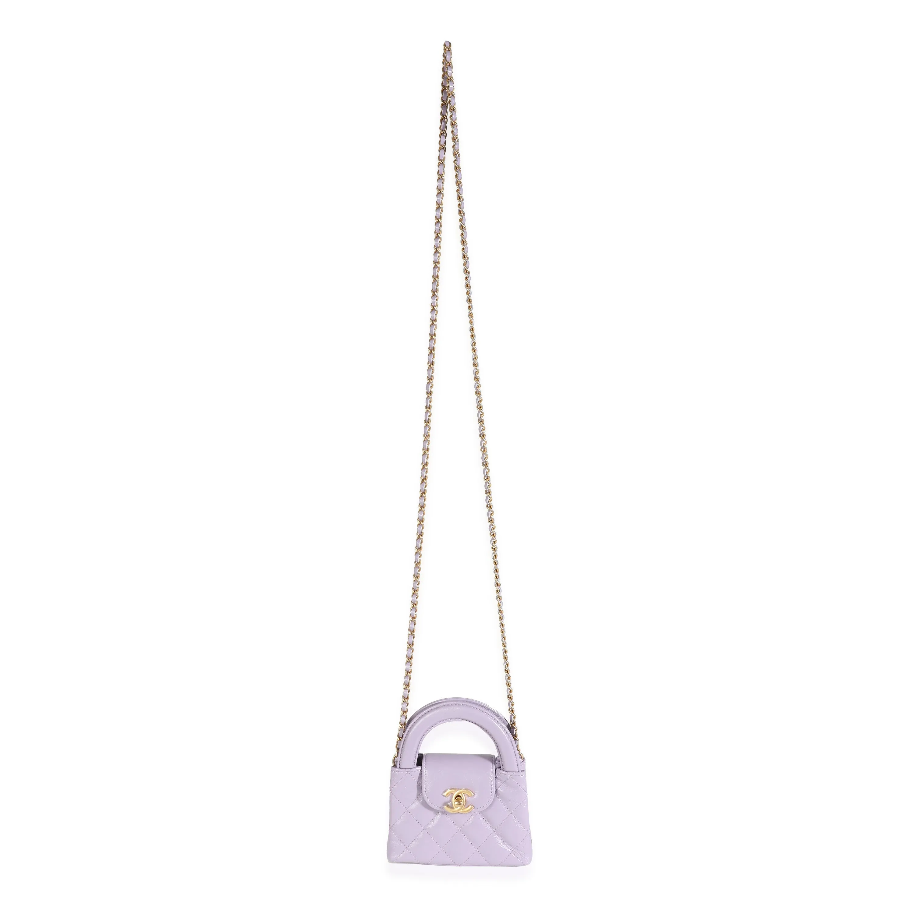 CHANEL 24P Light Purple Quilted Shiny Aged Calfskin Mini Nano Kelly Shopper