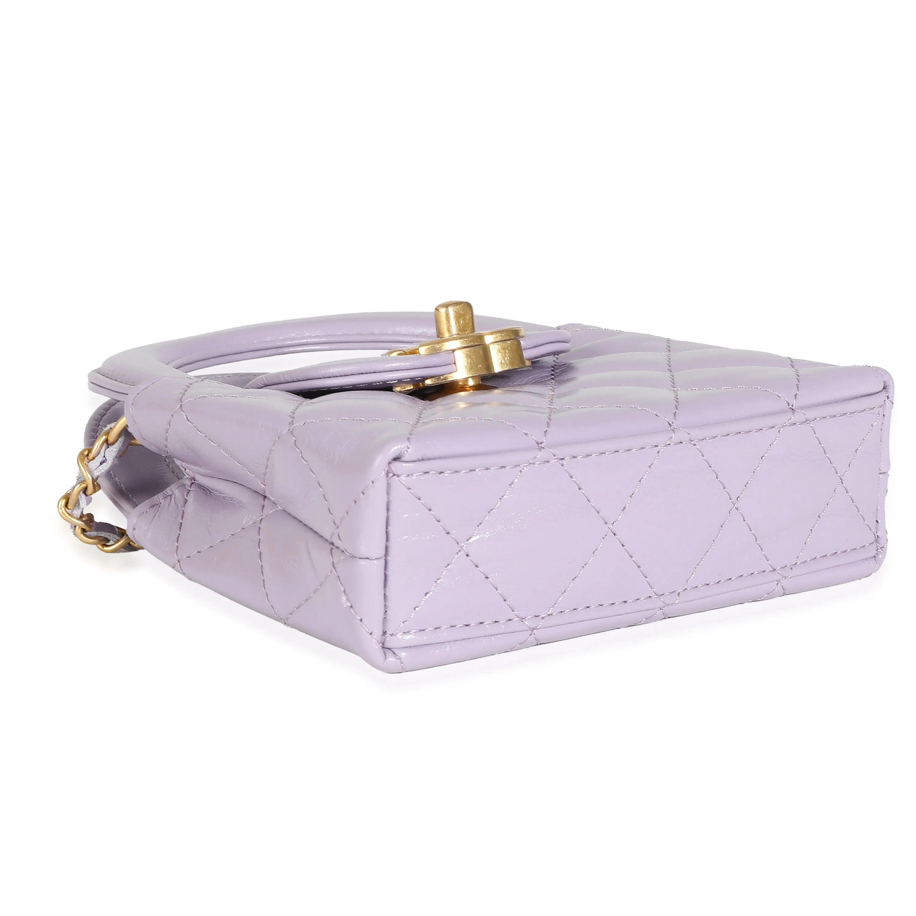CHANEL 24P Light Purple Quilted Shiny Aged Calfskin Mini Nano Kelly Shopper