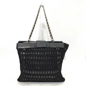 Chanel Bag Chain Tote Black Mesh Stitch HandBag Coco Mark Ladies Canvas x Leather
