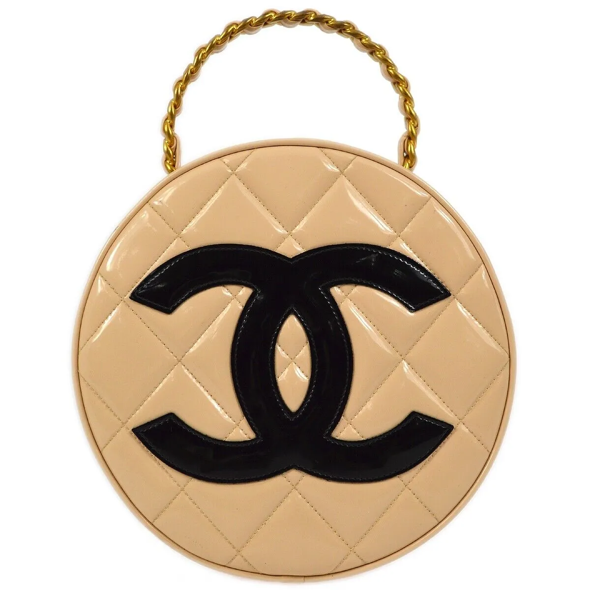 Chanel Beige Patent Leather Round Vanity