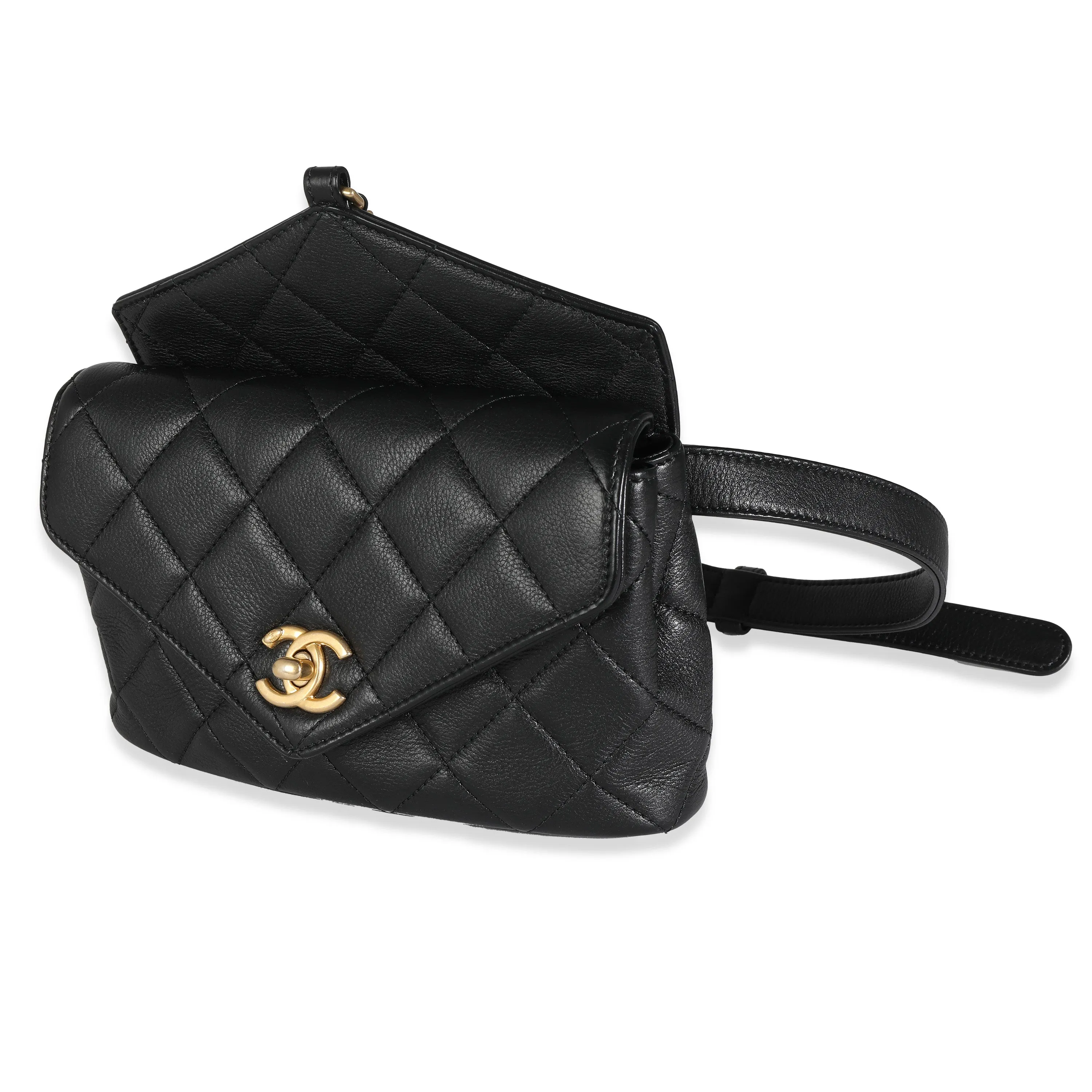 CHANEL Black Quilted Calfskin Carry With Chic Flap Waist Bag