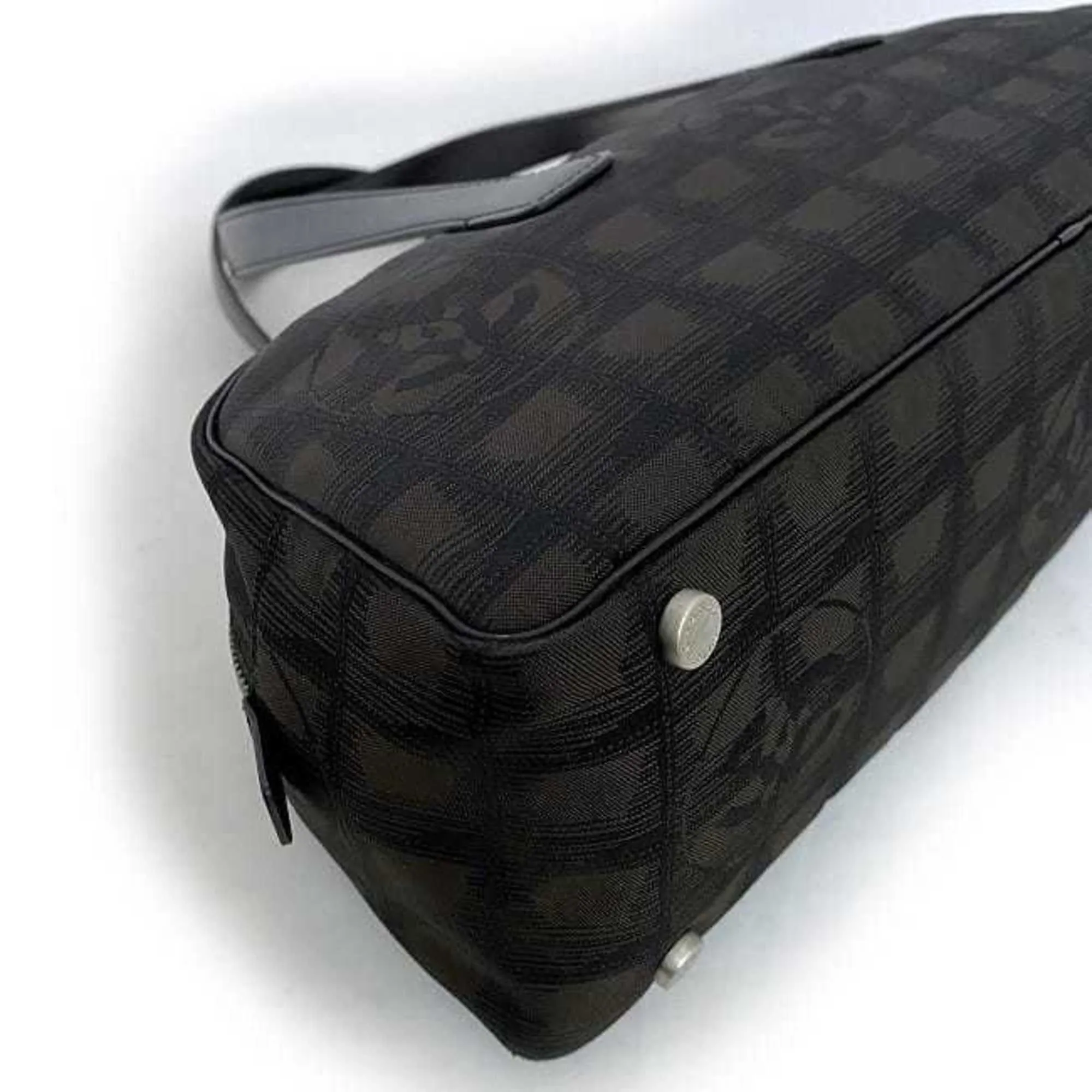 Chanel Boston Bag Brown Black New A15828 Cocomark Nylon Leather 10th  Nutra Line HandBag