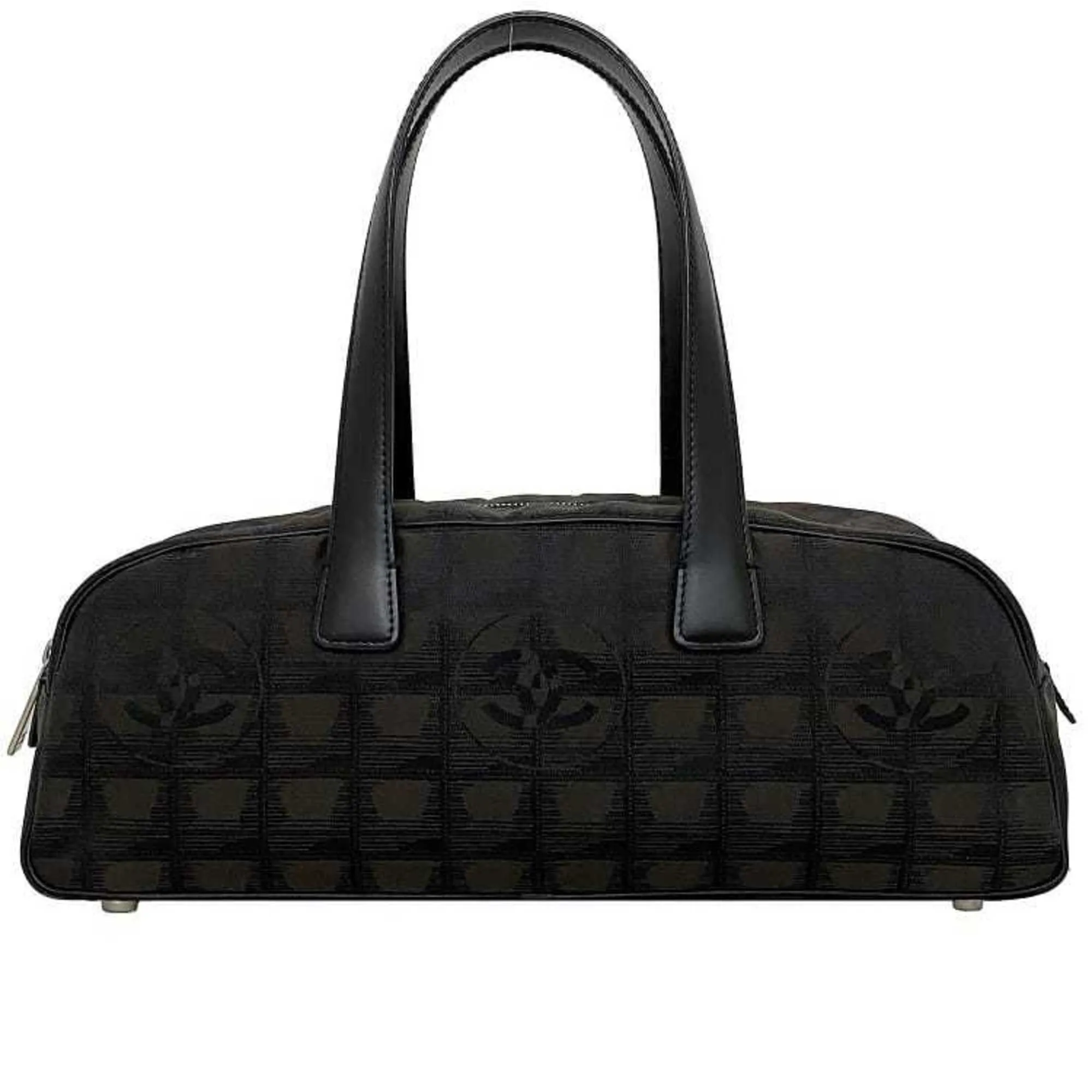 Chanel Boston Bag Brown Black New A15828 Cocomark Nylon Leather 10th  Nutra Line HandBag