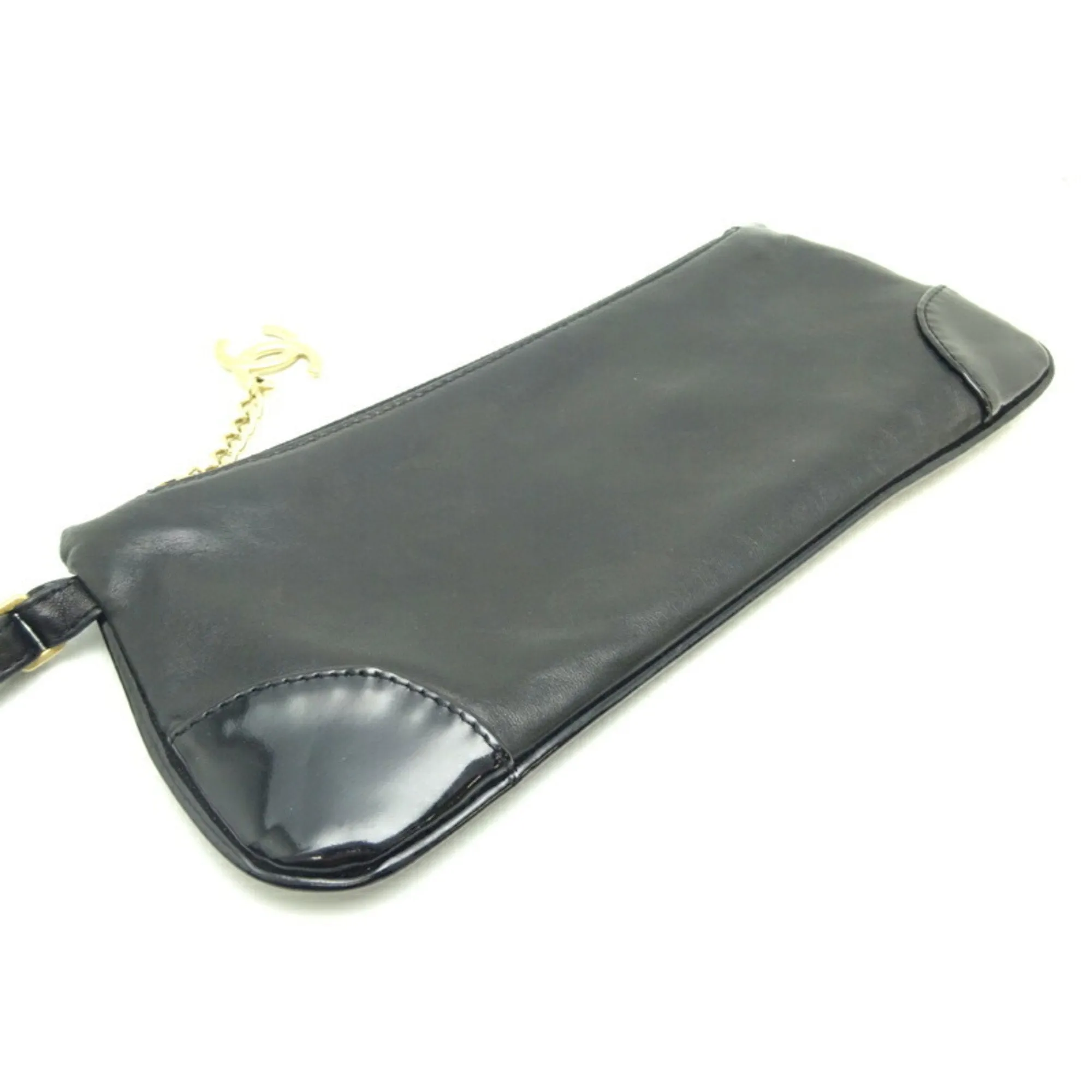 CHANEL Camellia Pouch Women's and Men's Handbag Leather Black
