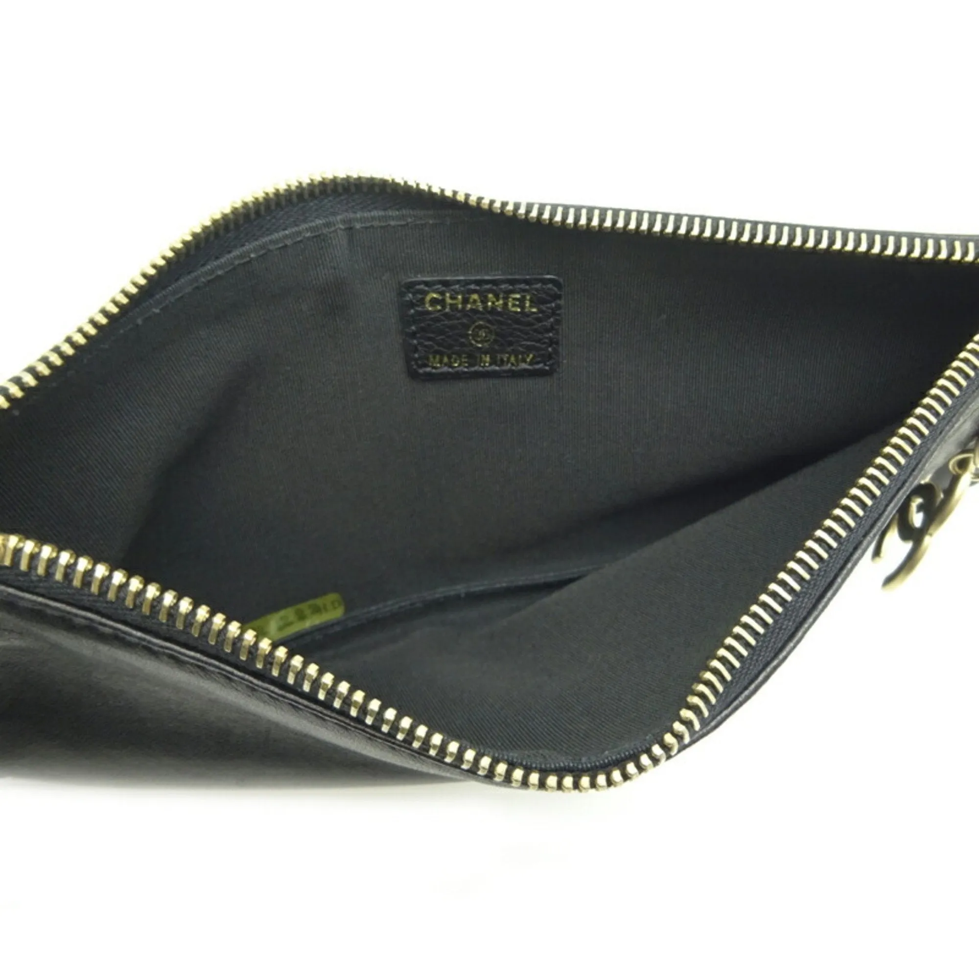 CHANEL Camellia Pouch Women's and Men's Handbag Leather Black