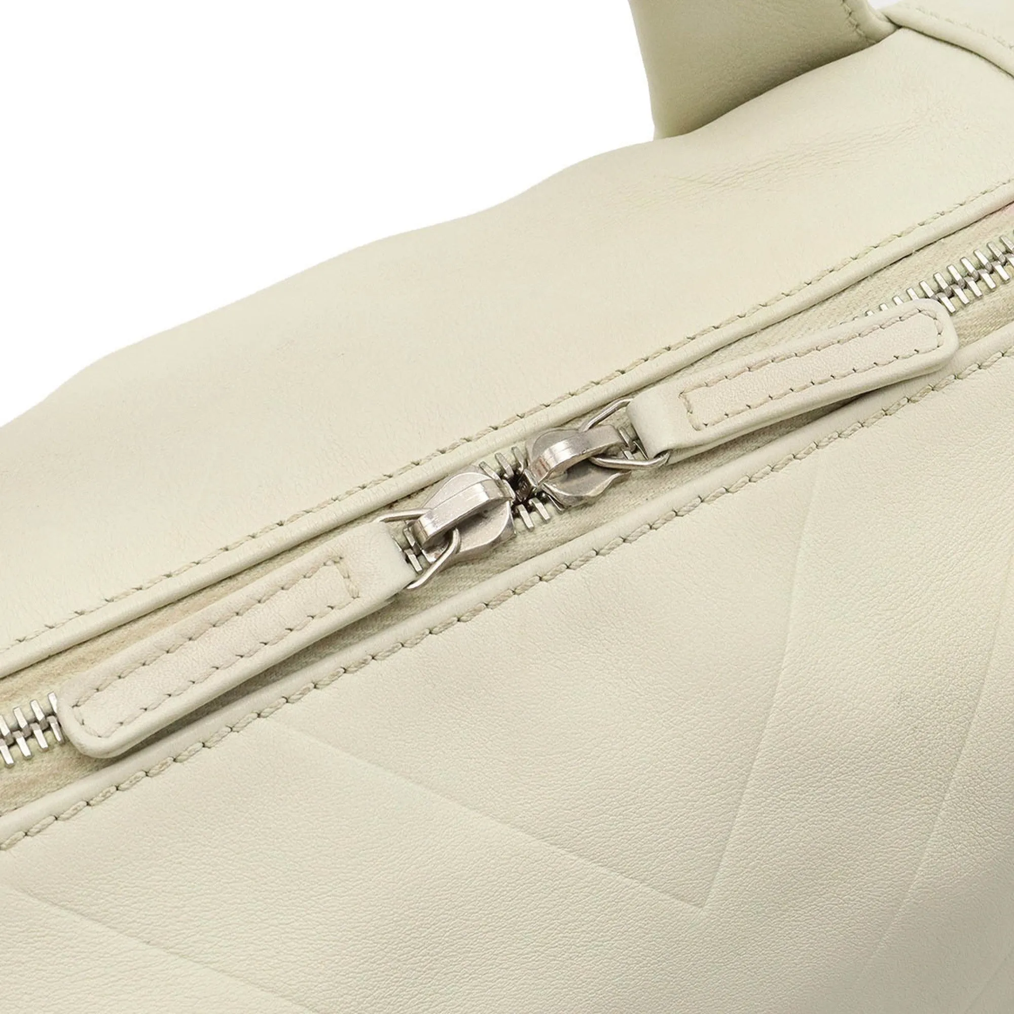 CHANEL Chevron V stitch here mark Boston bag handbag leather ivory A91136