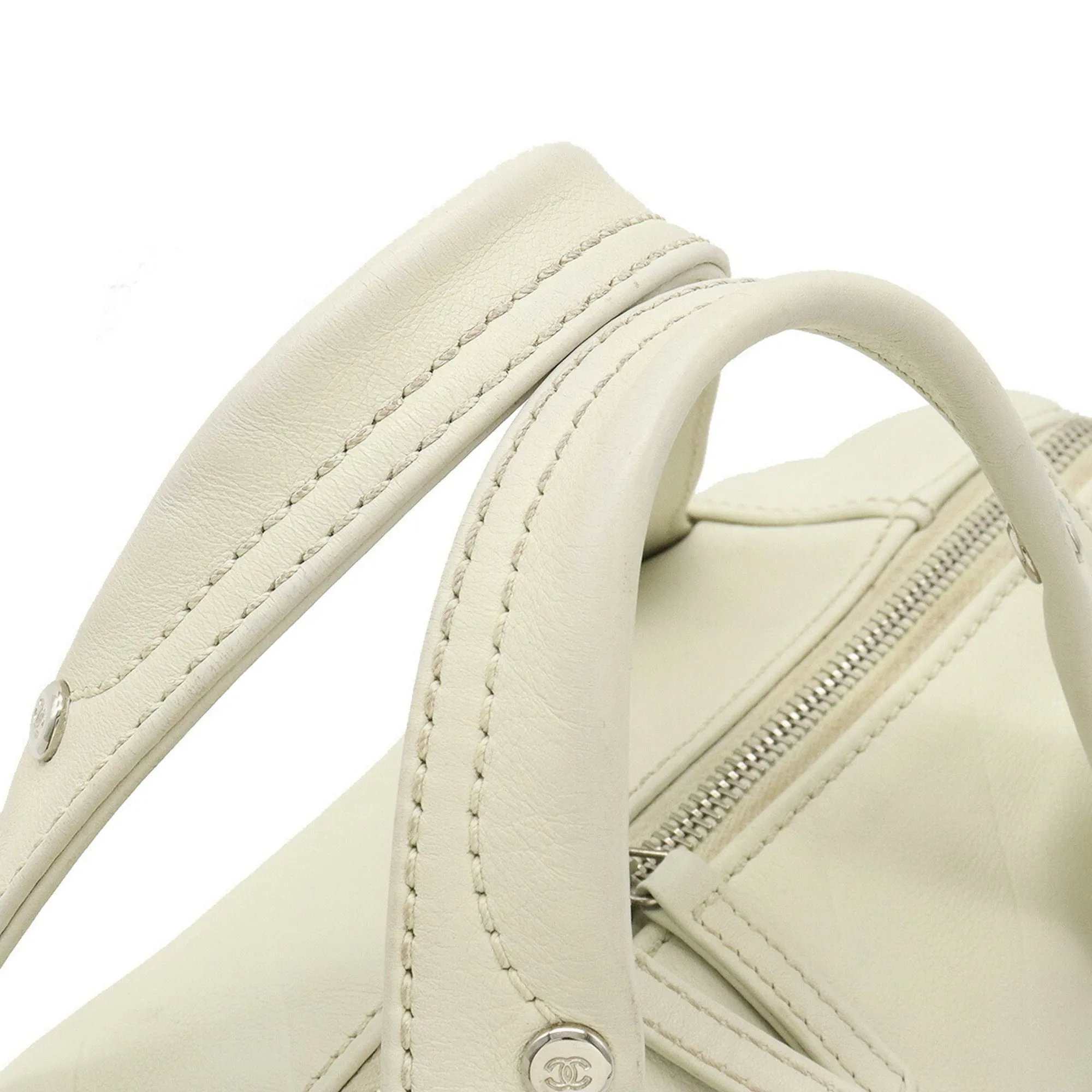 CHANEL Chevron V stitch here mark Boston bag handbag leather ivory A91136