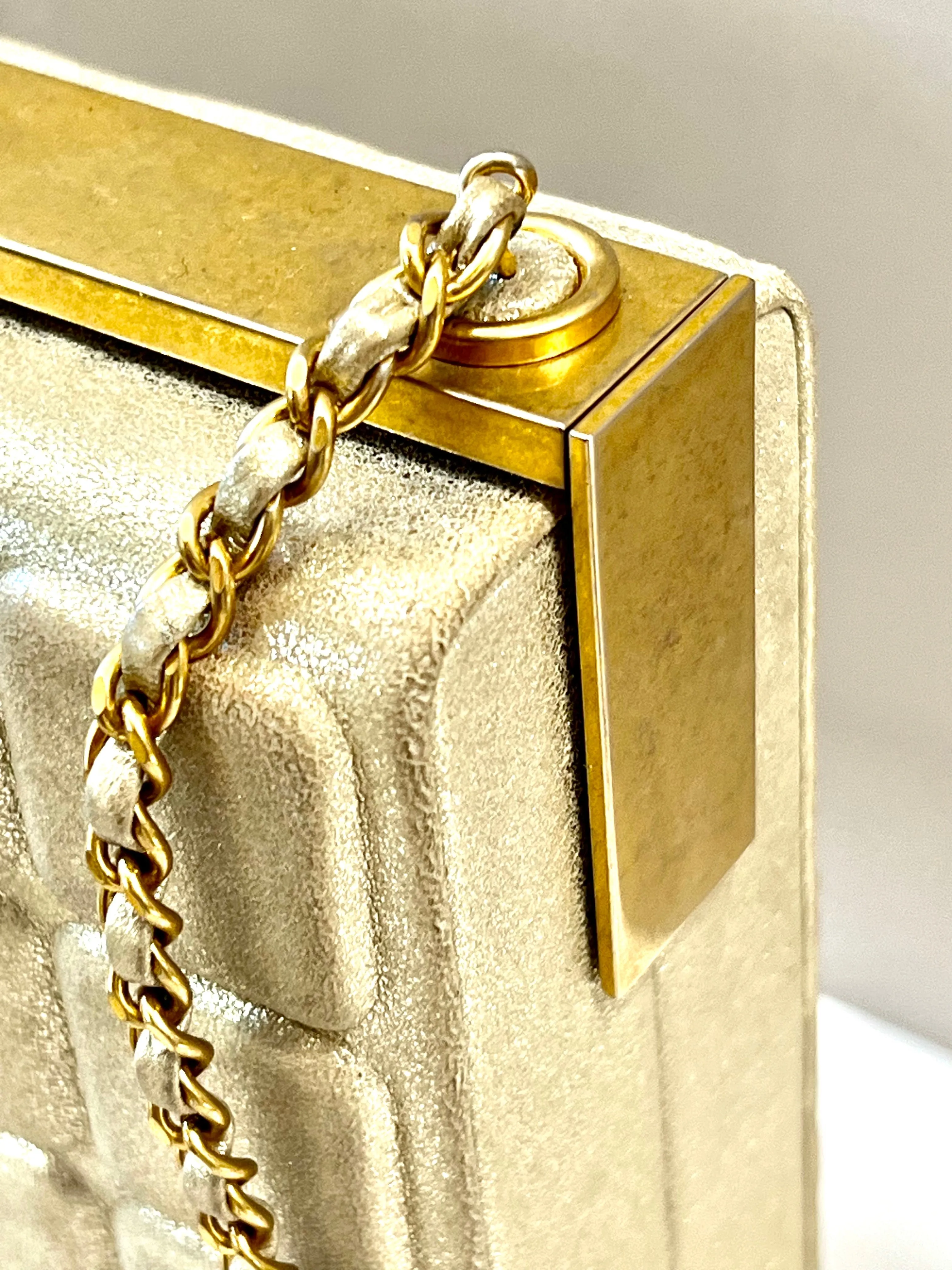 CHANEL CHOCO BAR METALLIC GOLD LEATHER SHOULDER BAG
