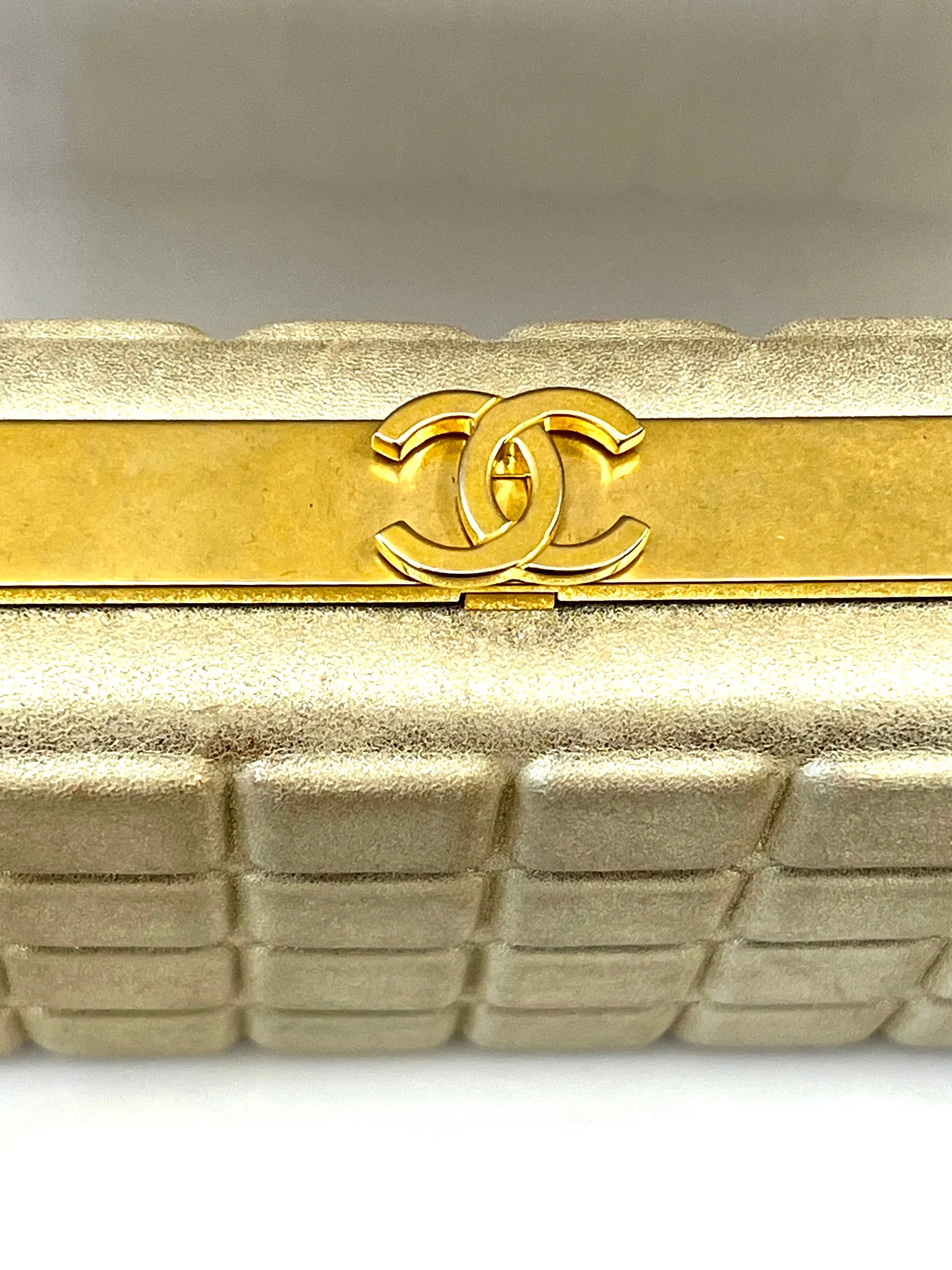 CHANEL CHOCO BAR METALLIC GOLD LEATHER SHOULDER BAG