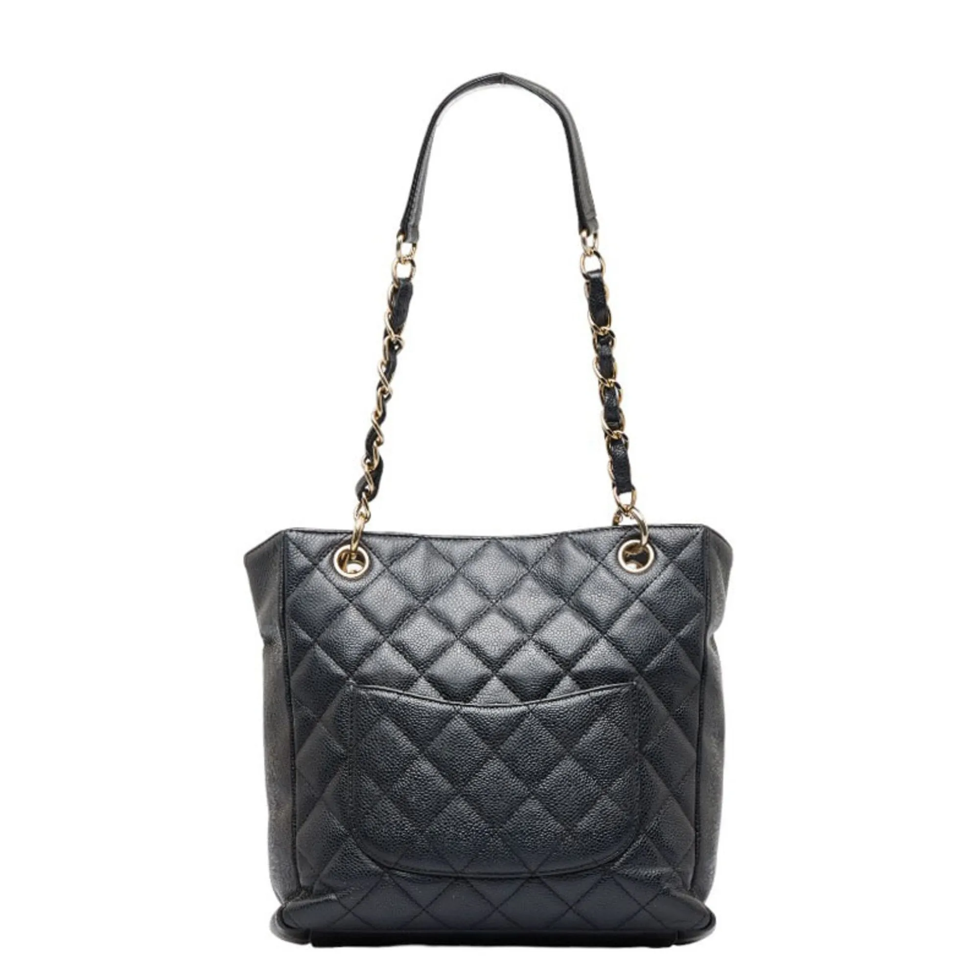 CHANEL Cocomark matelasse PST tote chain handbag black gold caviar skin ladies