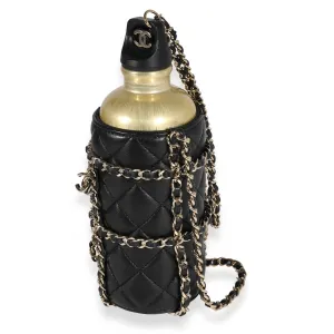 CHANEL Gold Metal Water Bottle & Black Quilted Lambskin Holder