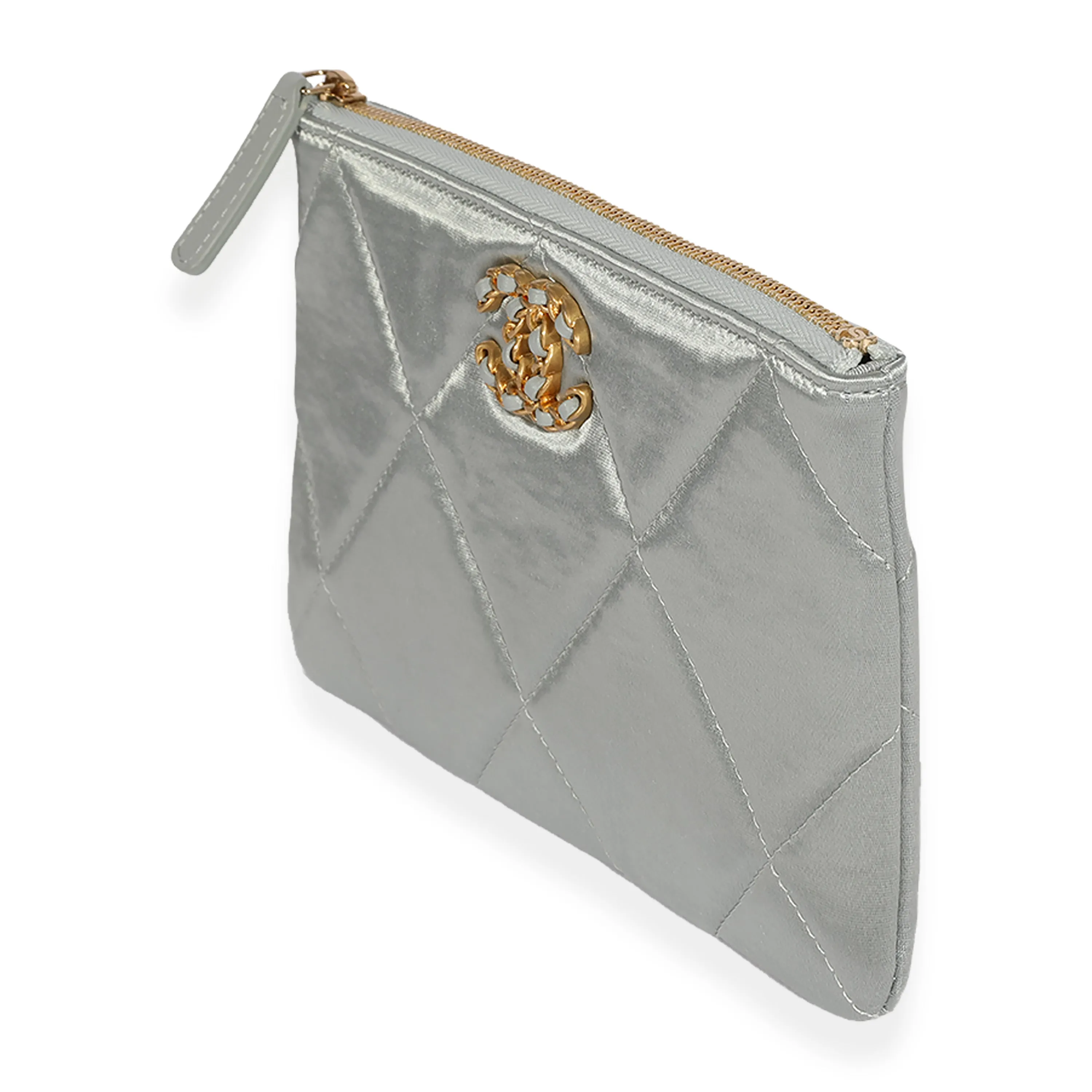 CHANEL Gray Quilted Satin 19 O-Case