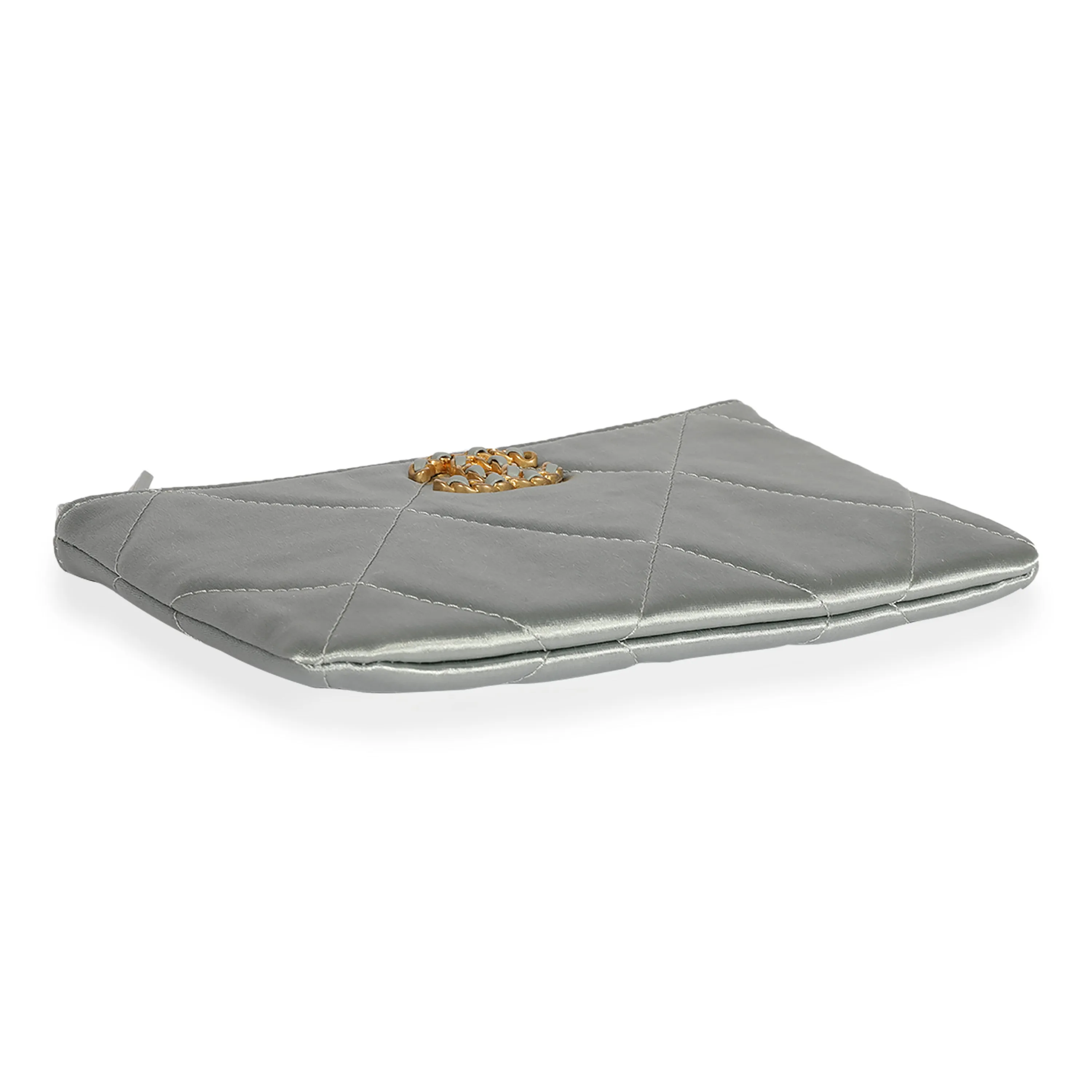 CHANEL Gray Quilted Satin 19 O-Case