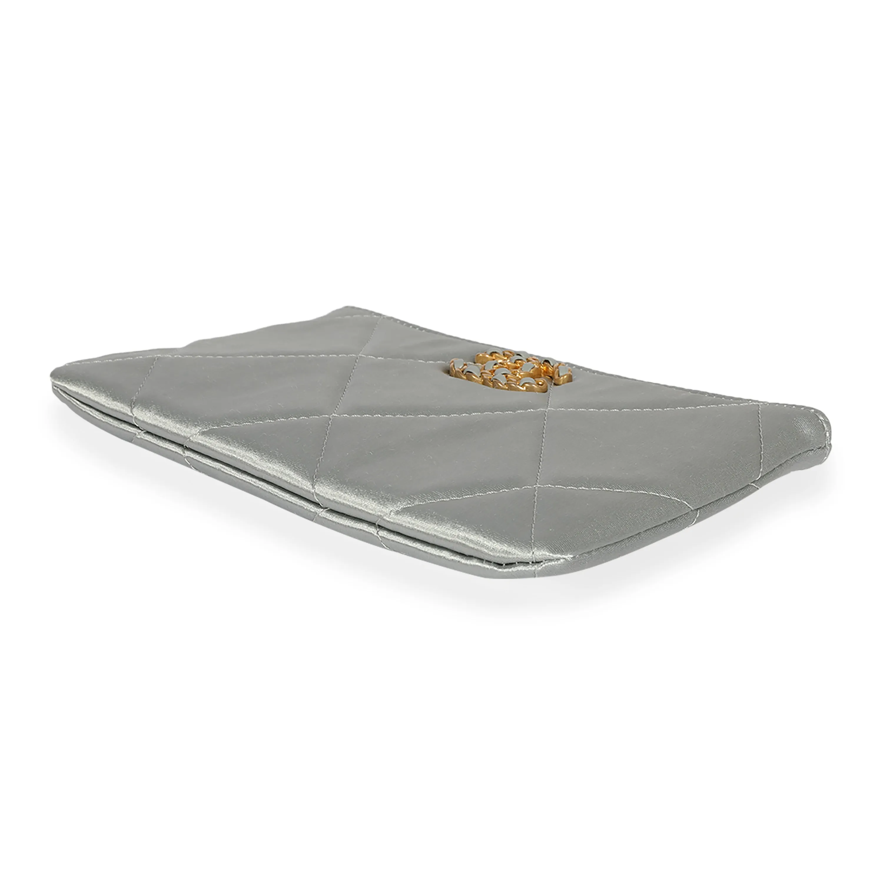 CHANEL Gray Quilted Satin 19 O-Case