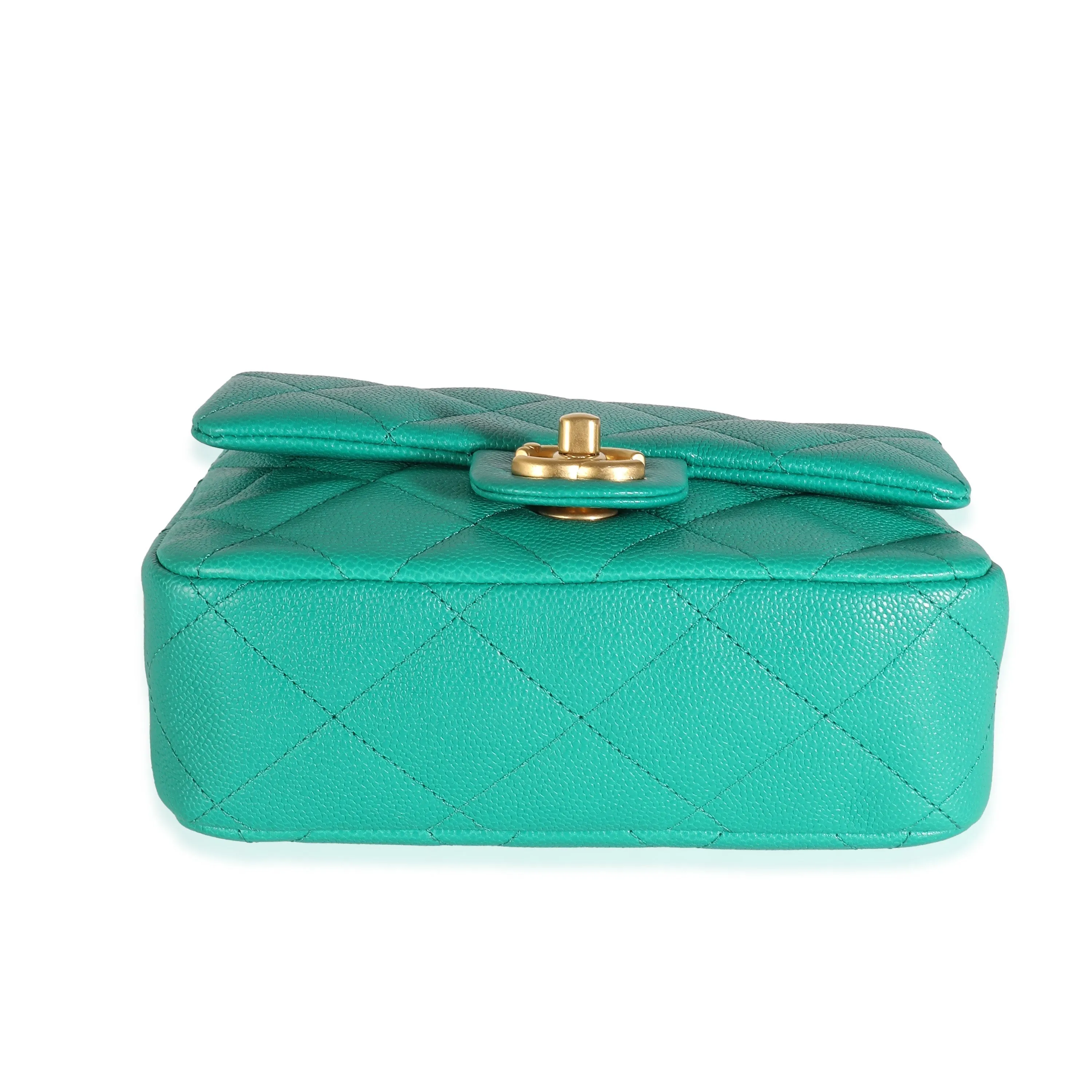 CHANEL Green Quilted Caviar Sweetheart Mini Flap Bag