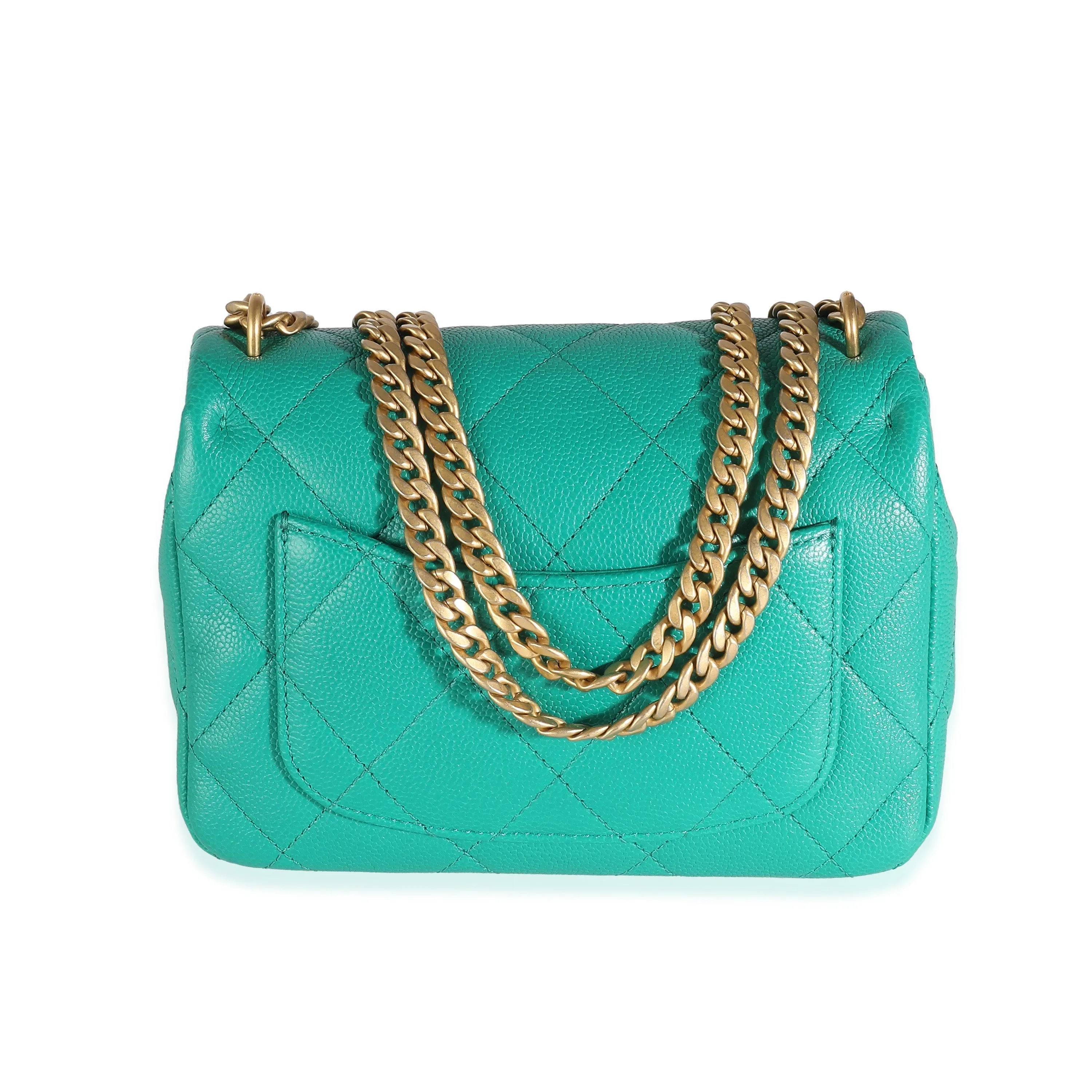 CHANEL Green Quilted Caviar Sweetheart Mini Flap Bag