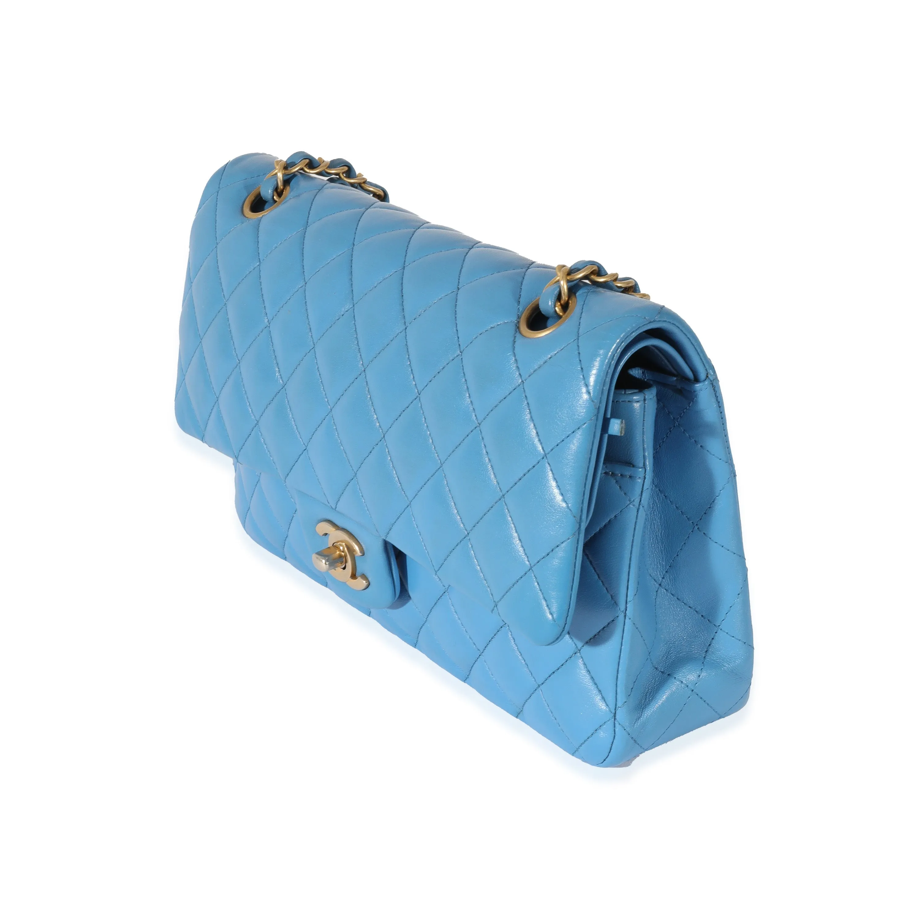 CHANEL Lambskin Blue Quilted Medium Double Flap Bag