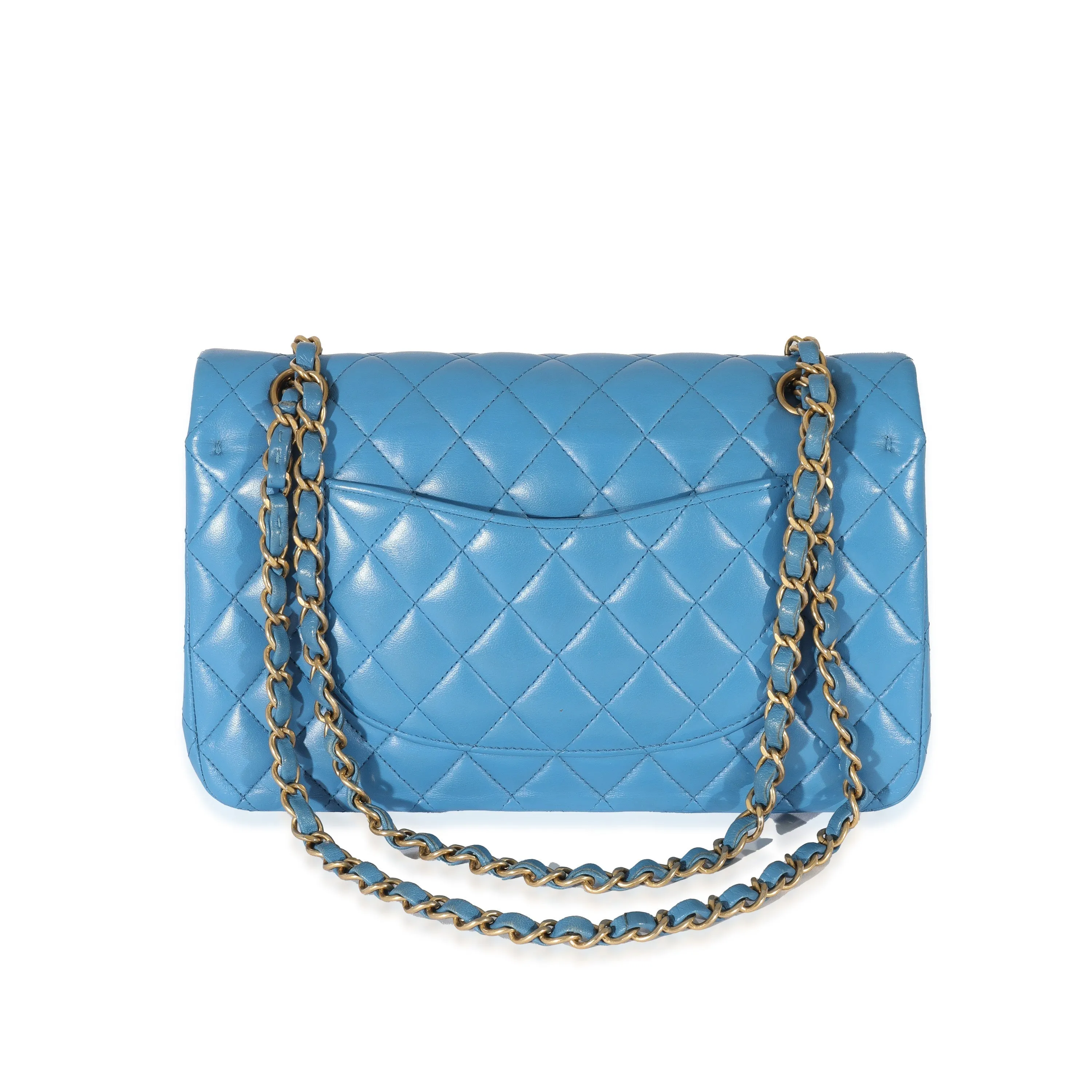 CHANEL Lambskin Blue Quilted Medium Double Flap Bag