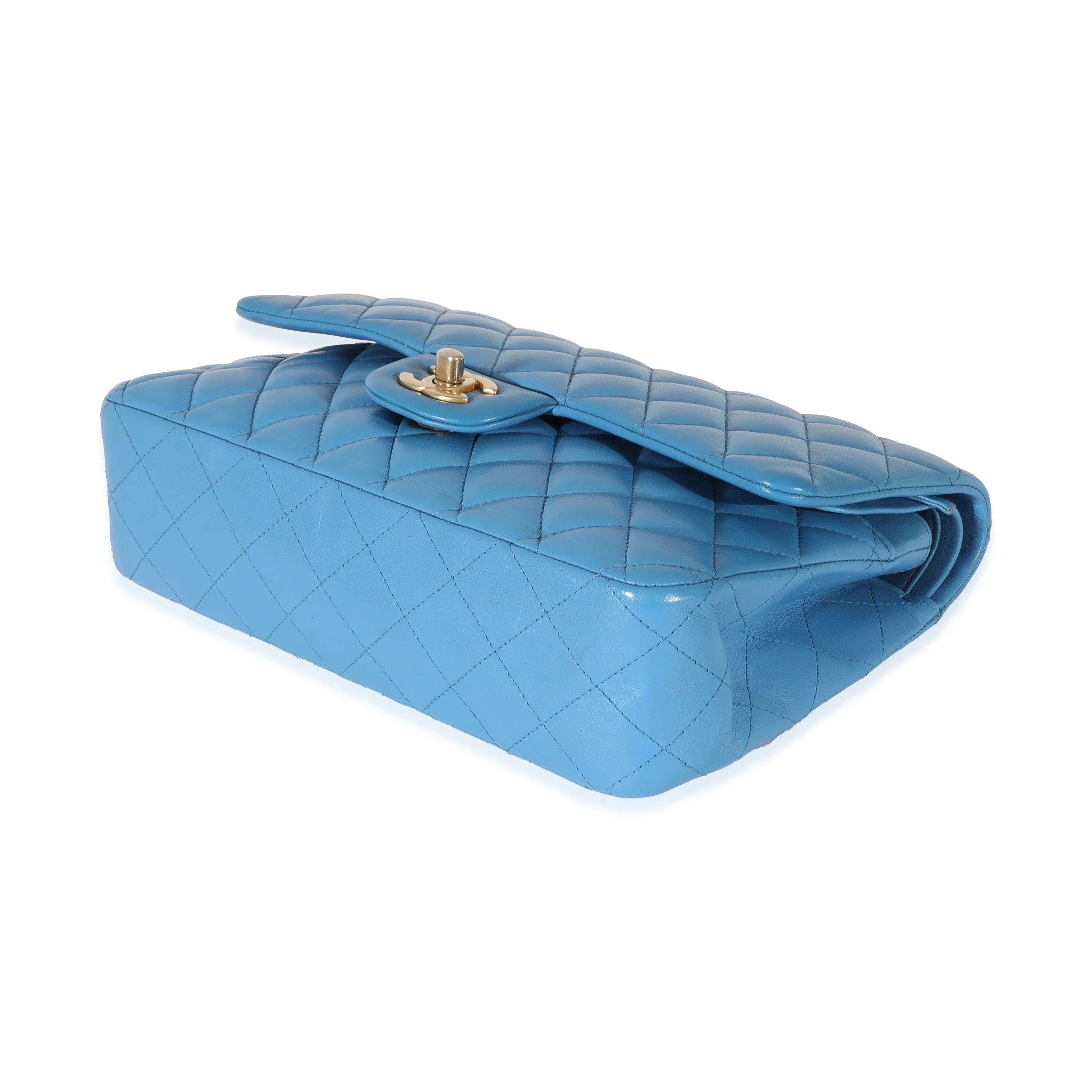 CHANEL Lambskin Blue Quilted Medium Double Flap Bag
