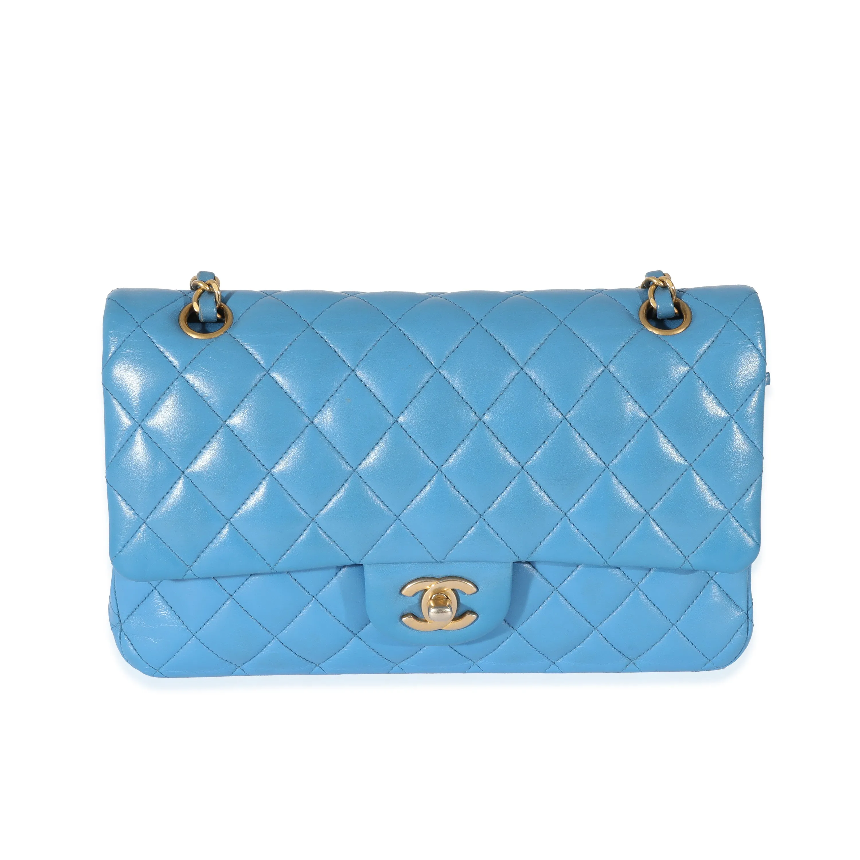 CHANEL Lambskin Blue Quilted Medium Double Flap Bag