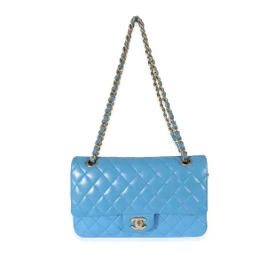 CHANEL Lambskin Blue Quilted Medium Double Flap Bag