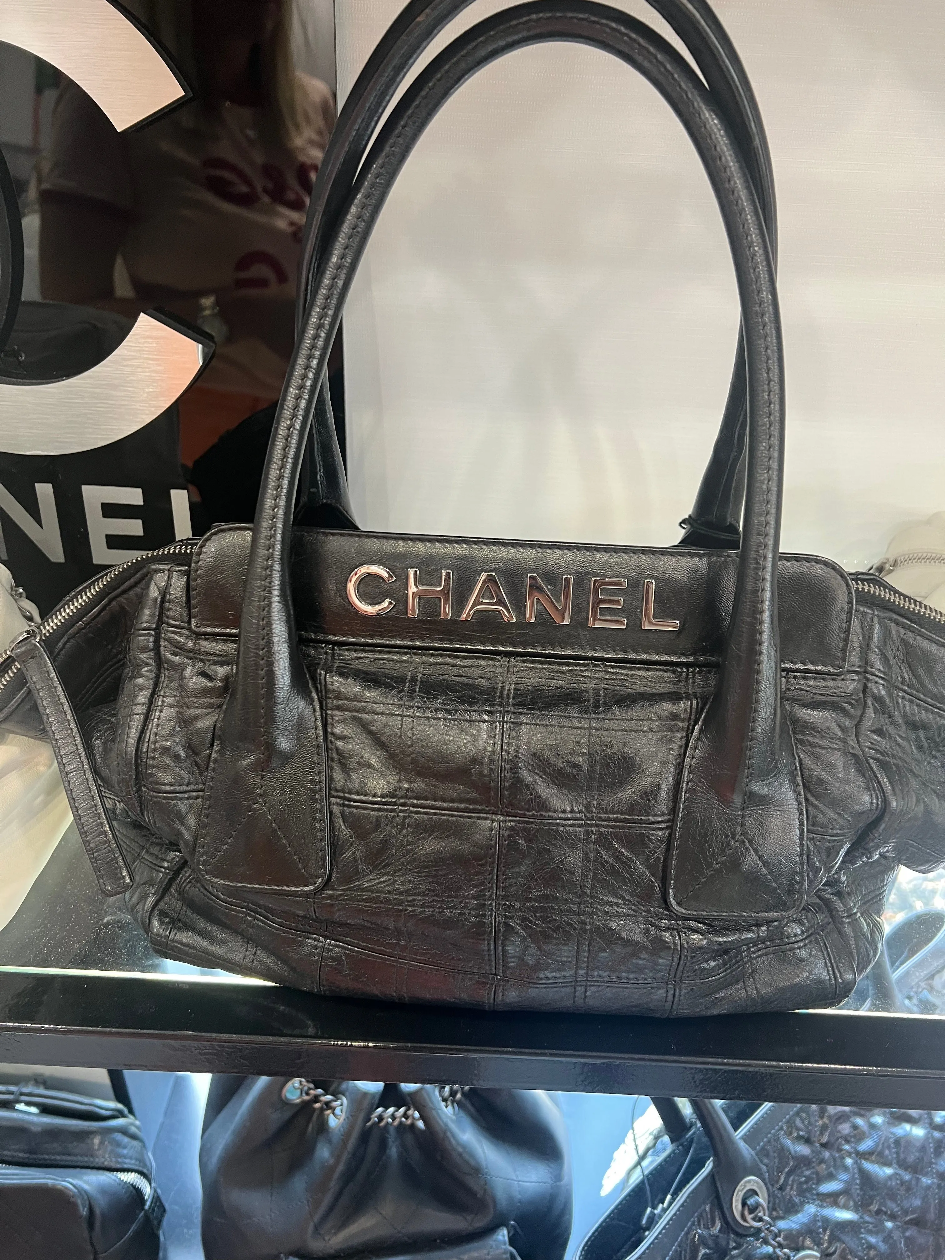CHANEL LAX QUILTED LEATHER CHOCOLATE BAR HANDBAG