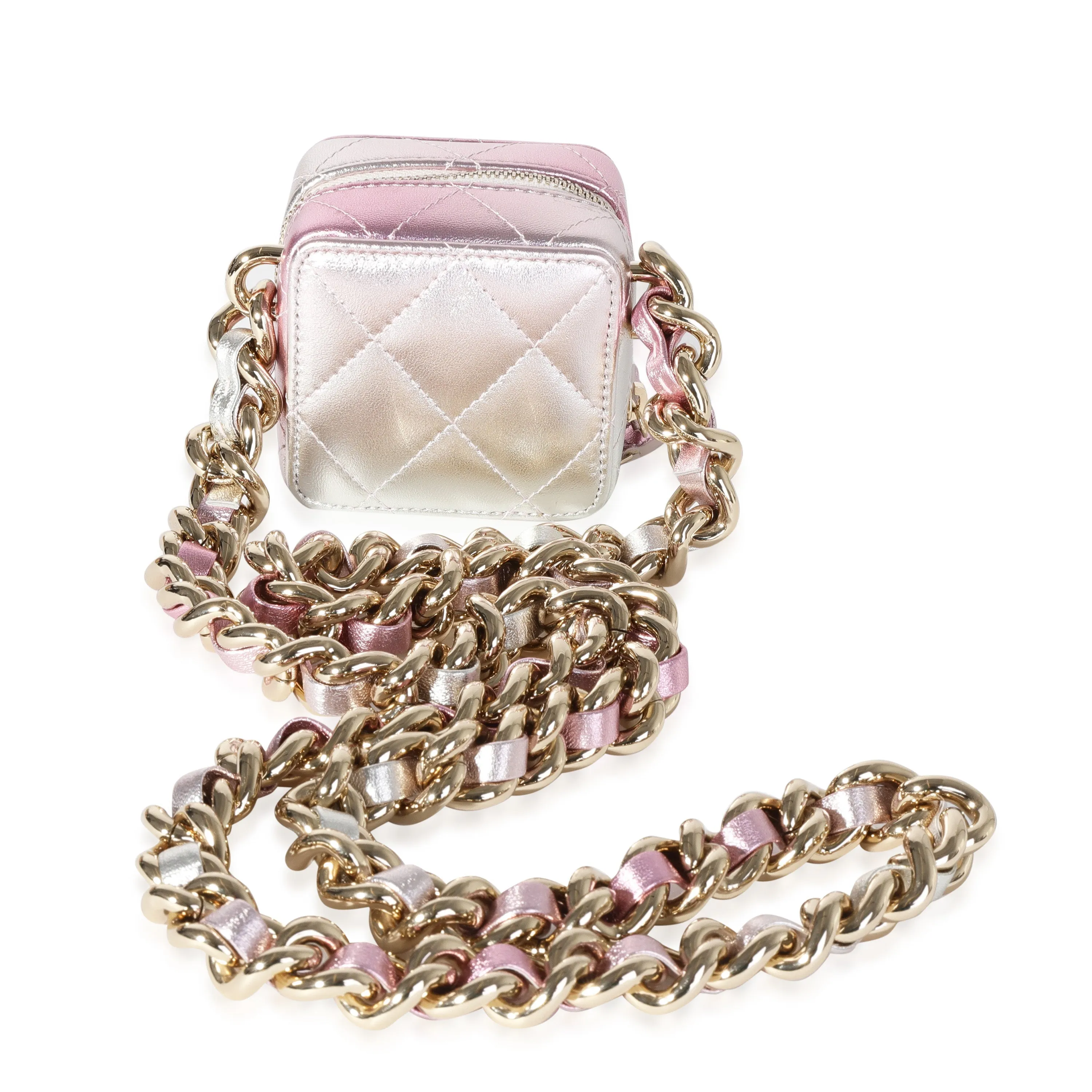 CHANEL Metallic Lambskin Quilted Coco Punk Clutch With Chain